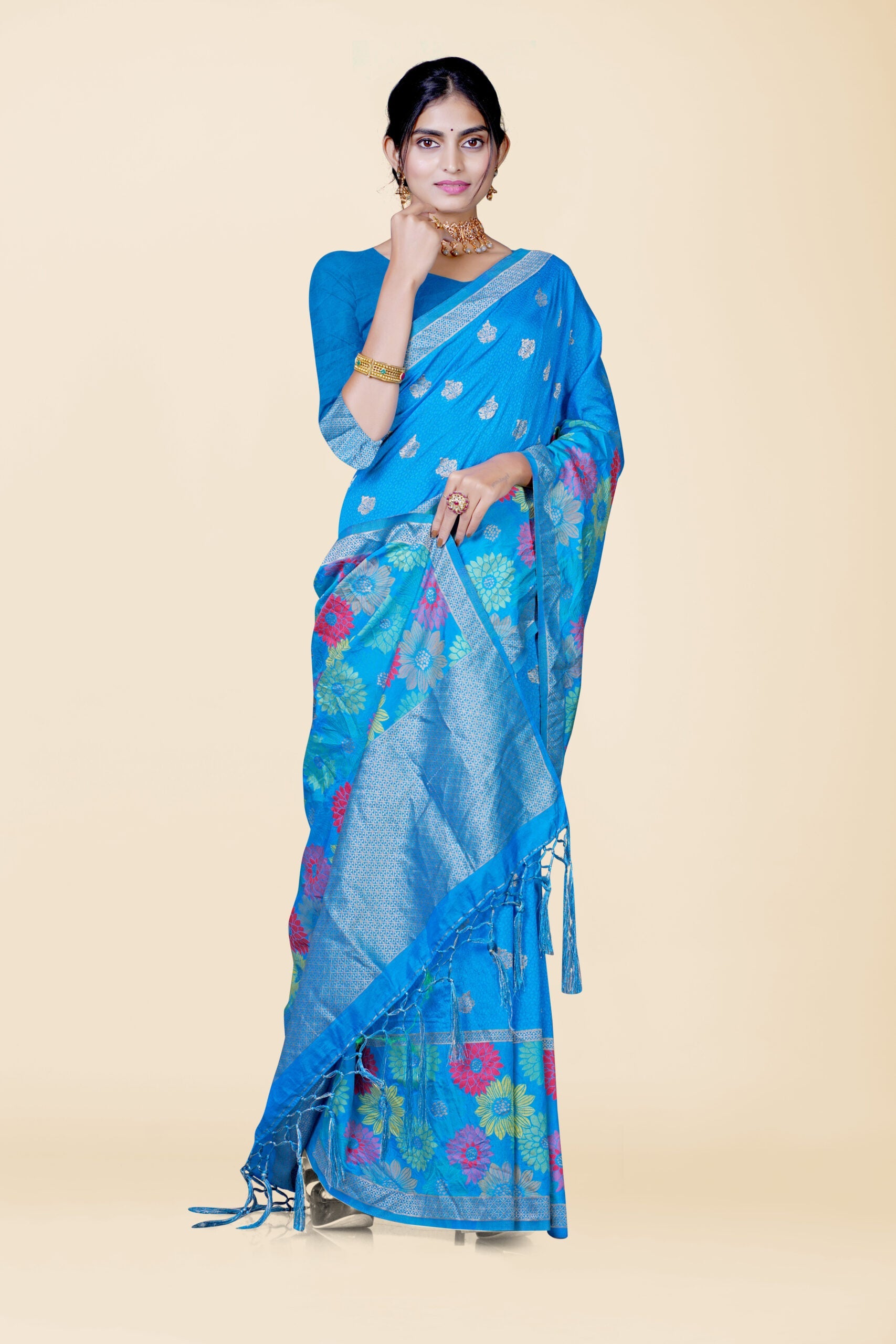 Blue Zariwork Cotton Silk Saree 