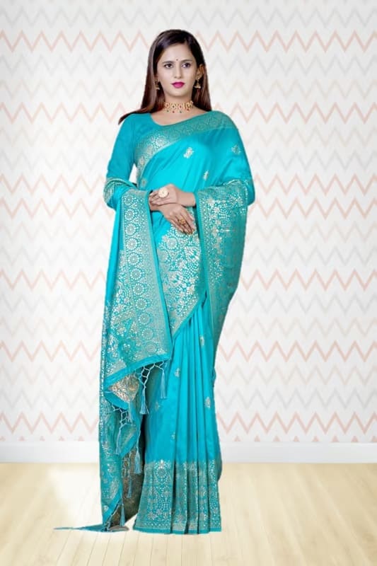 Sea Green Zariwork Dola Silk Saree - KAJREE
