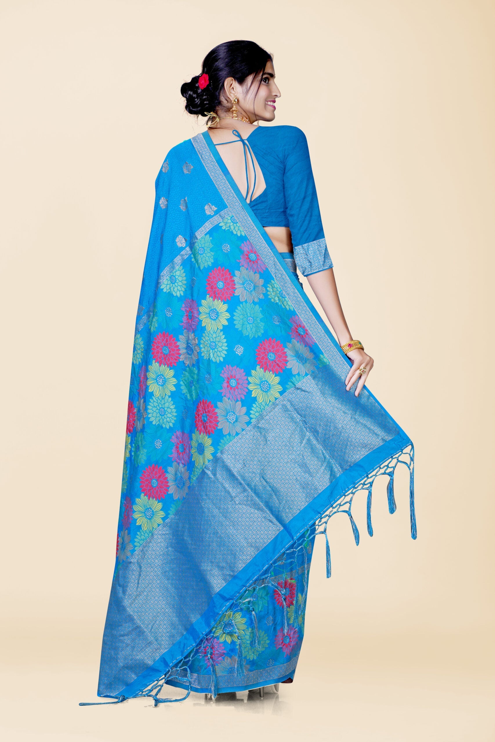 Blue Zariwork Cotton Silk Saree 