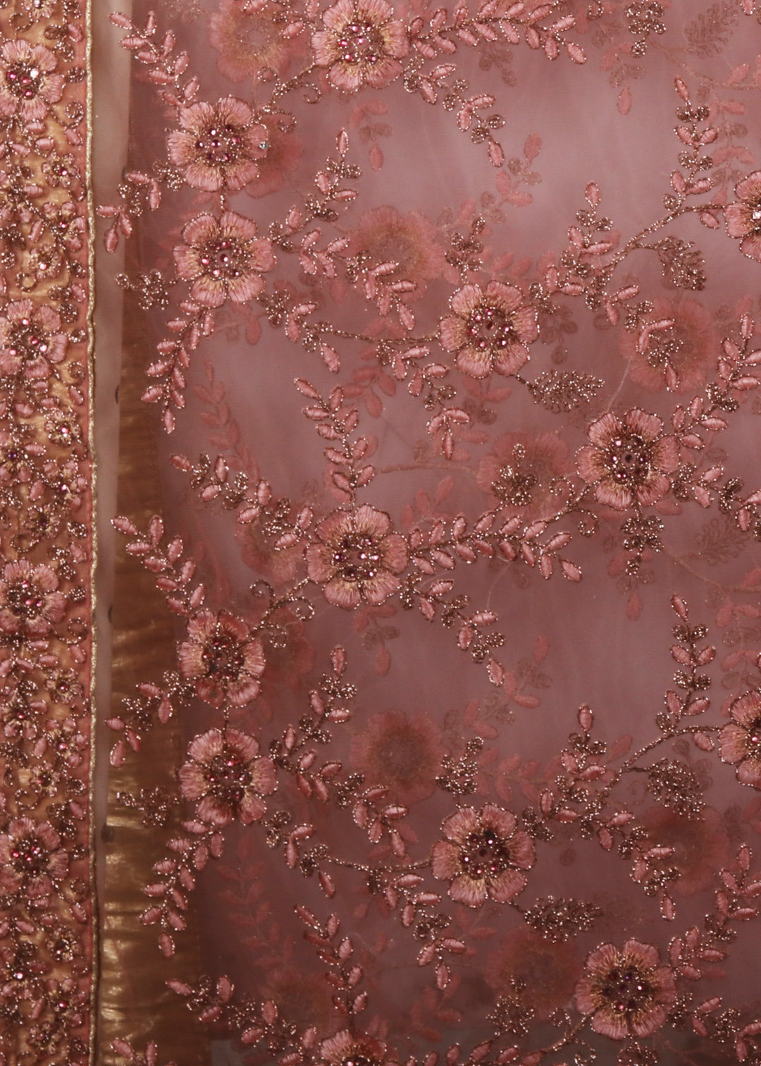 Pink Embroidered Net Saree - KAJREE