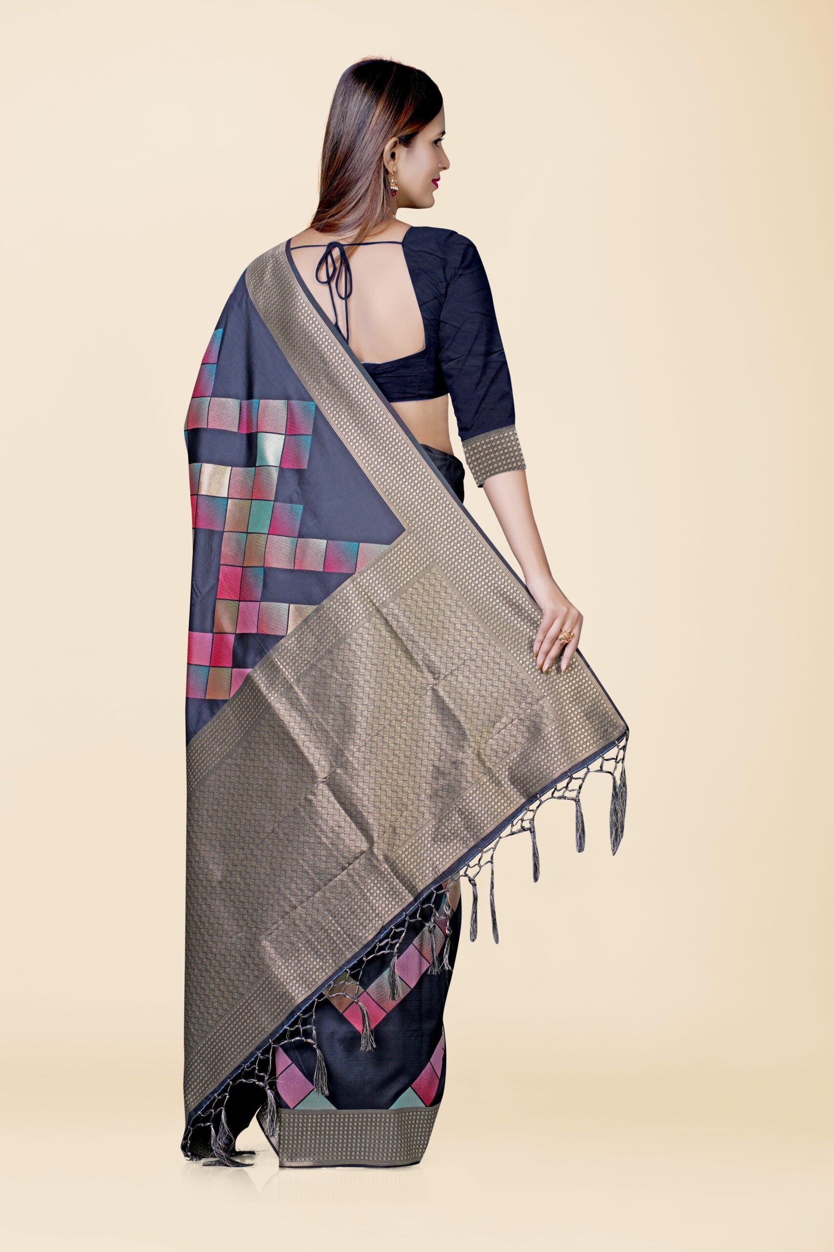 Black Handwoven Brocade Semi Silk Saree 