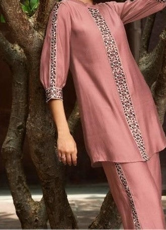 Pink Threadwork Cotton Co-Ord Set - KAJREE