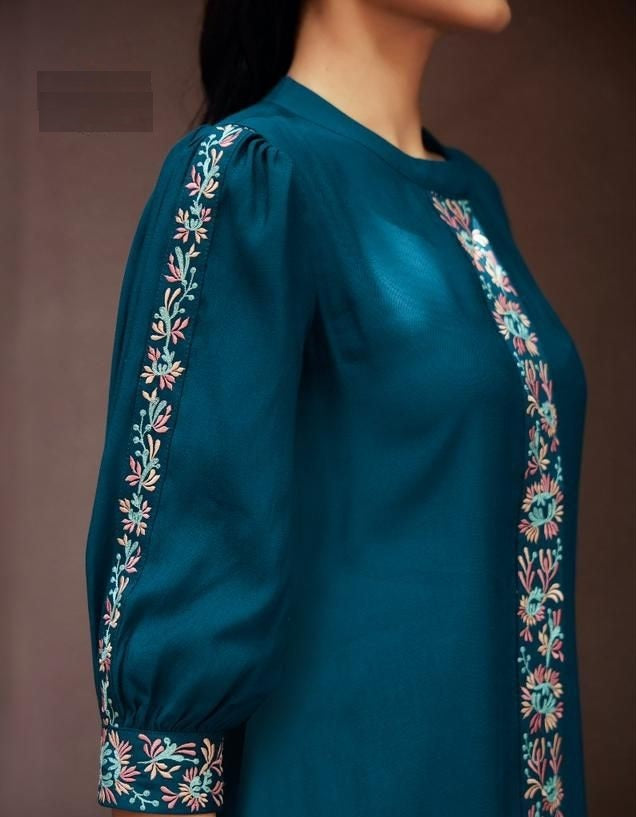 Navy Blue Threadwork Cotton Co-ord Set - KAJREE