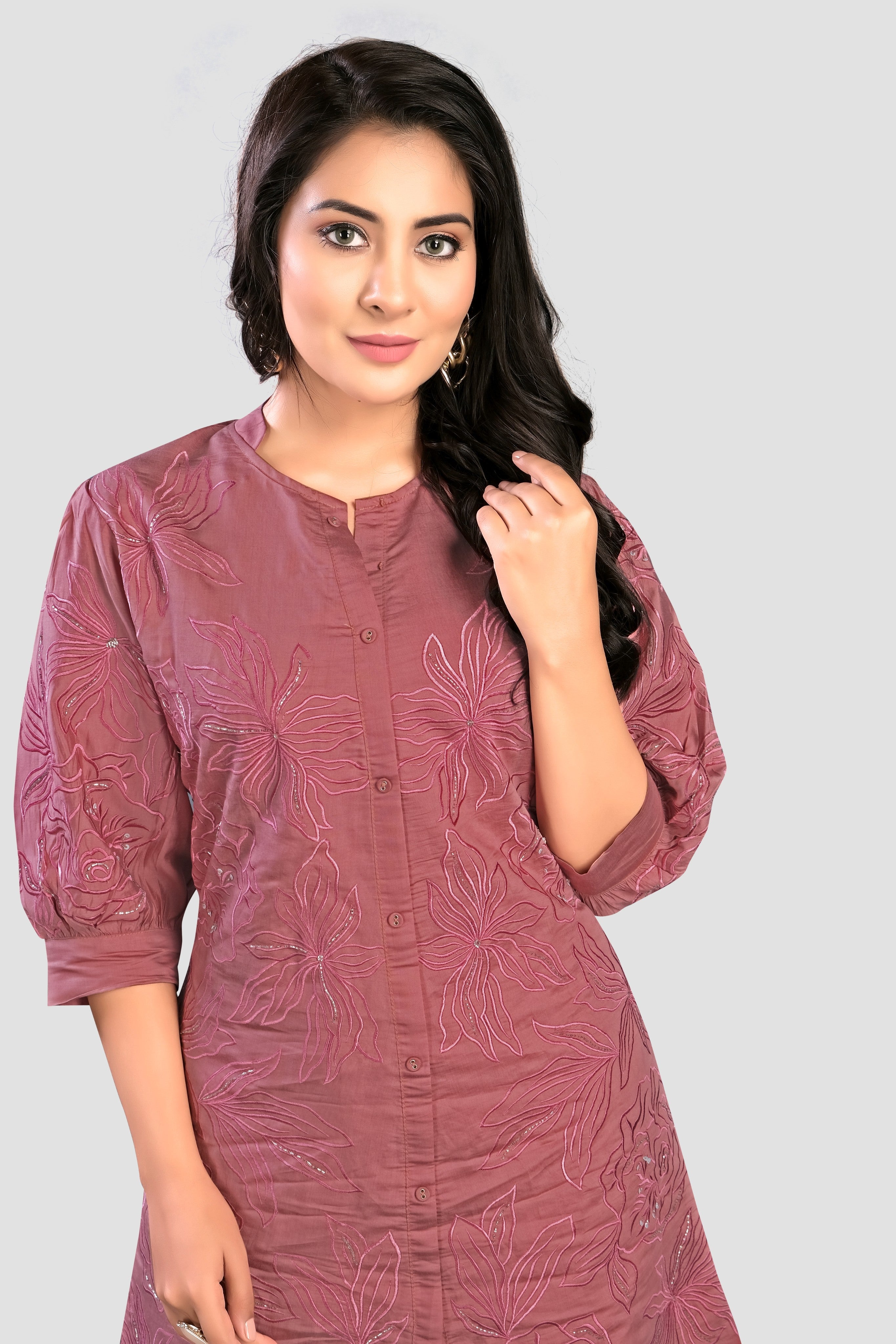 Pink Threadwork Muslin Co-Ord Set 