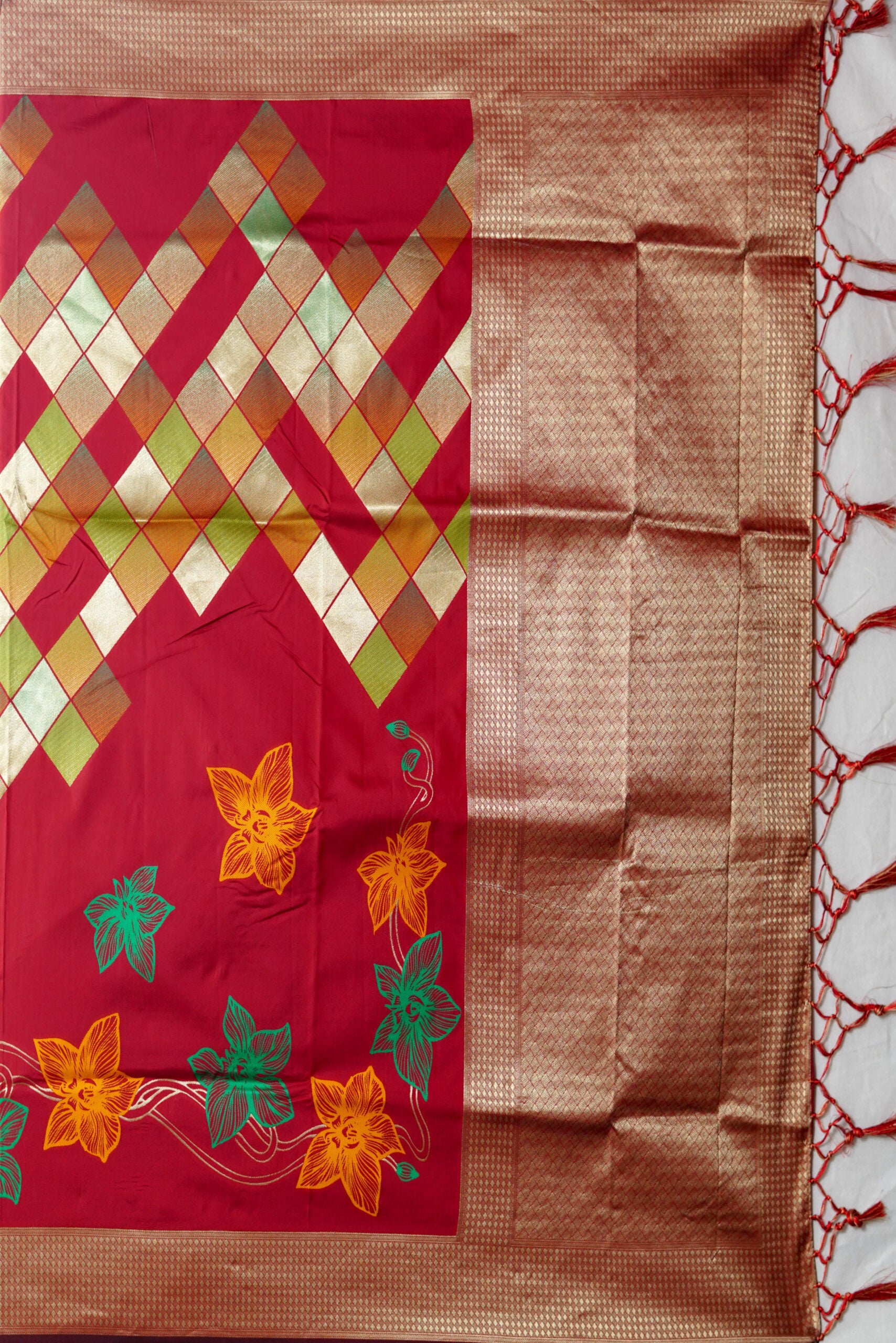 Red Handcrafted Work Brasso Silk Saree - KAJREE