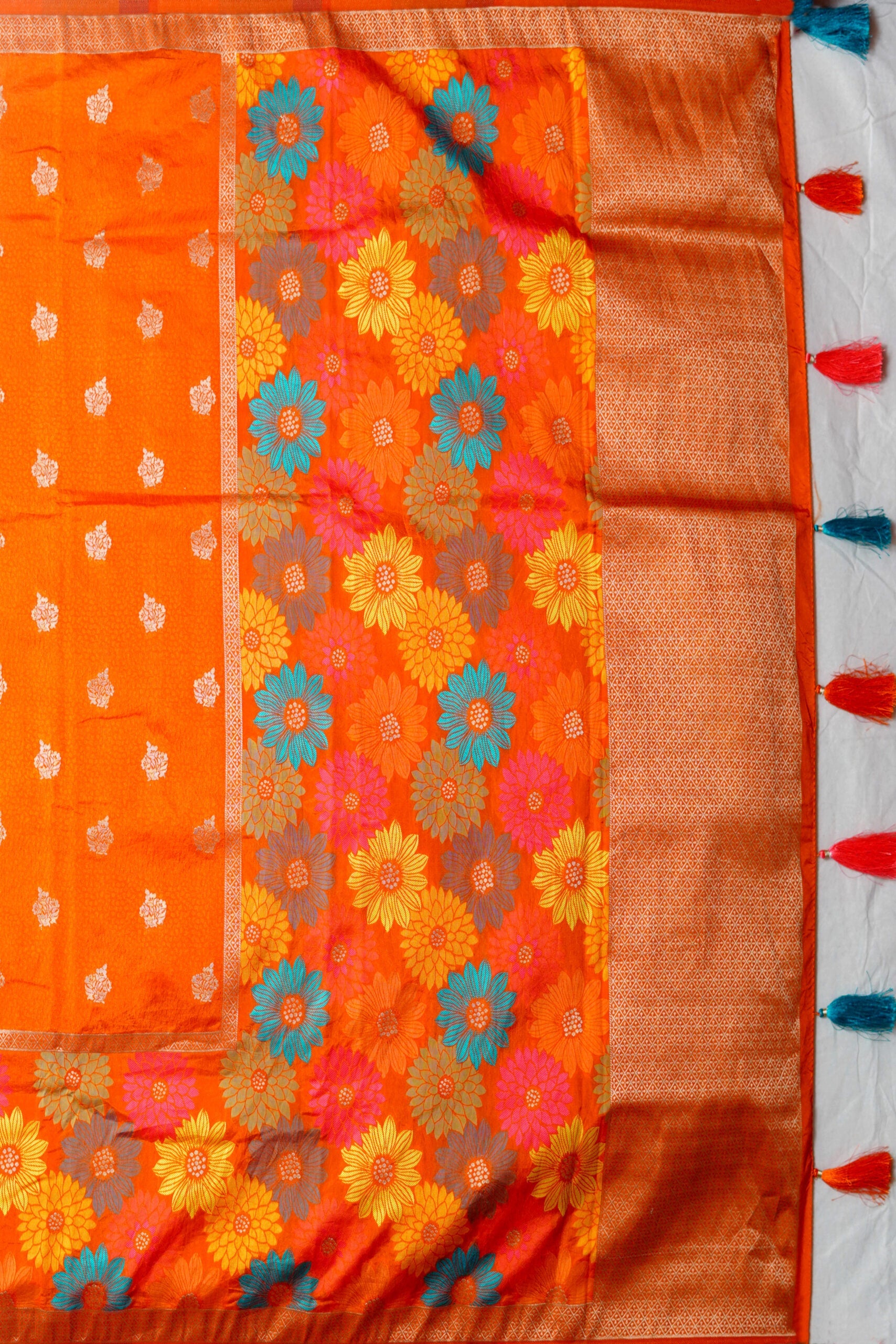 Orange Zari work Semi Silk Saree 