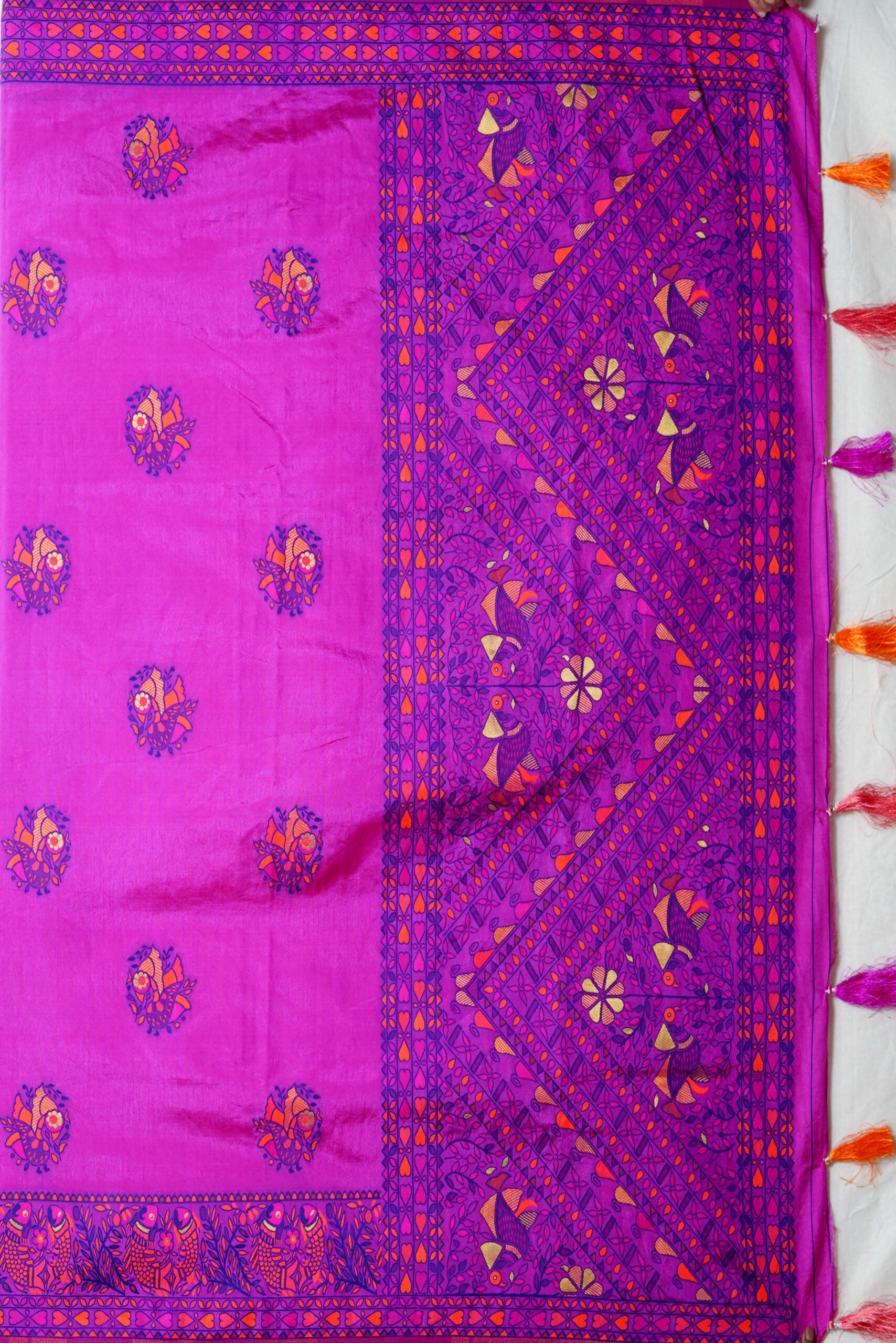 Magenta Reshamwork Baluchari Saree - KAJREE