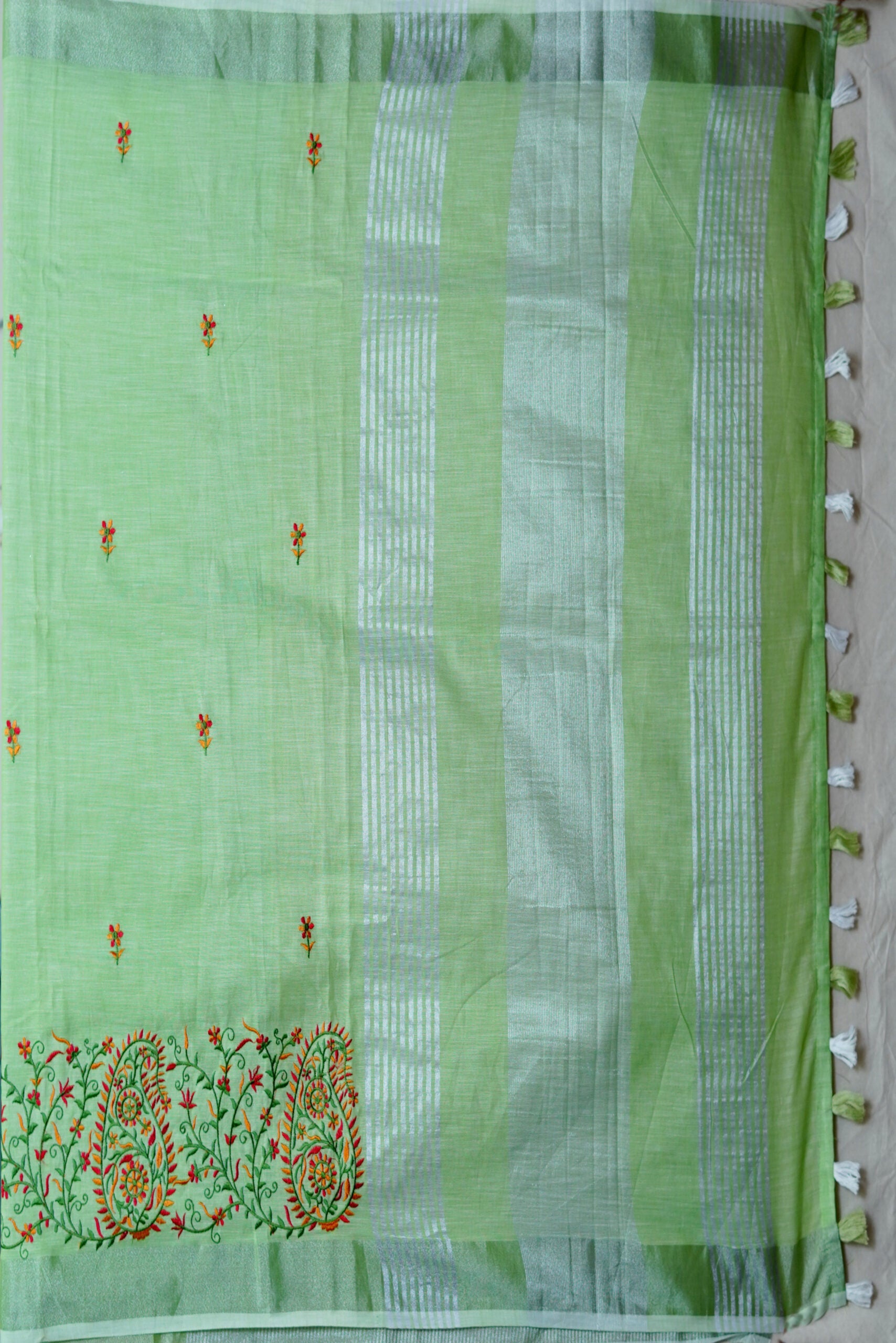 Green Threadwork Cotton Silk Saree 