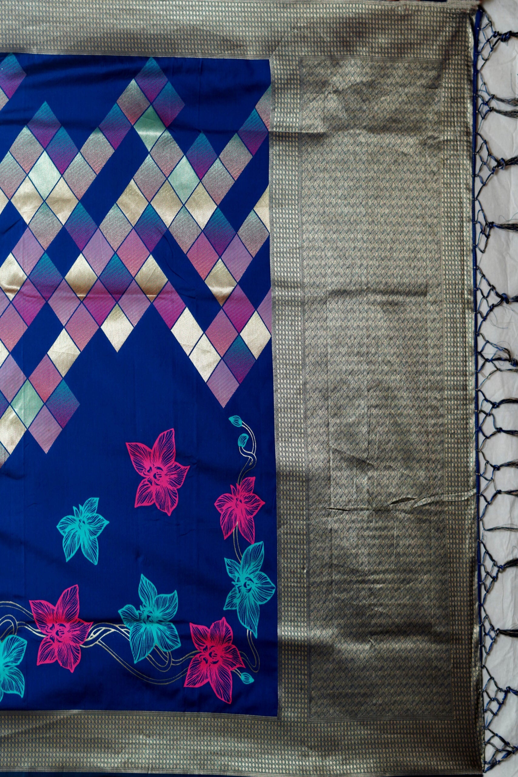 Blue Bridal Red Cotton Silk Saree 