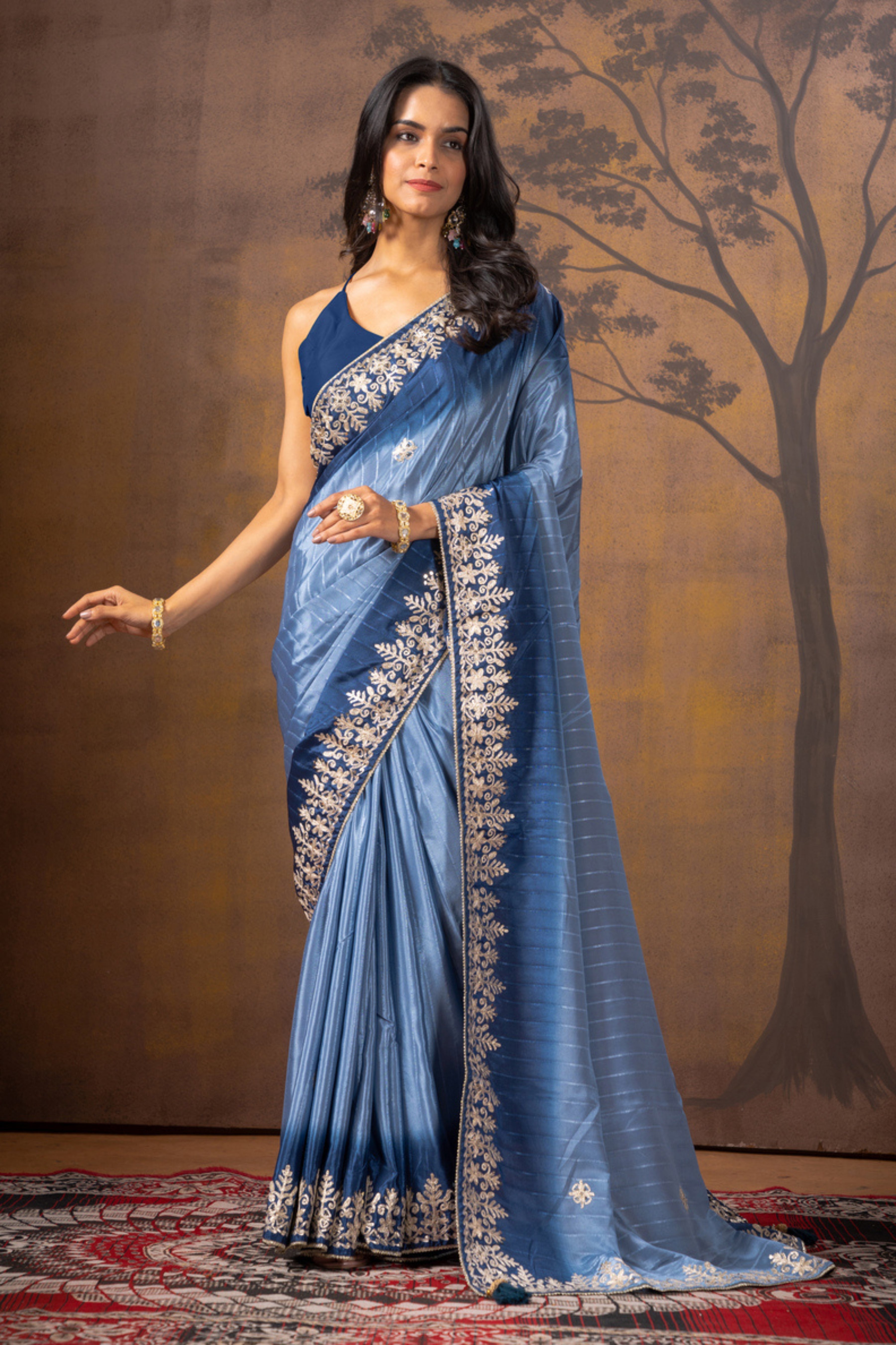 Blue Gottapatti work Silk Saree  - Kajree 