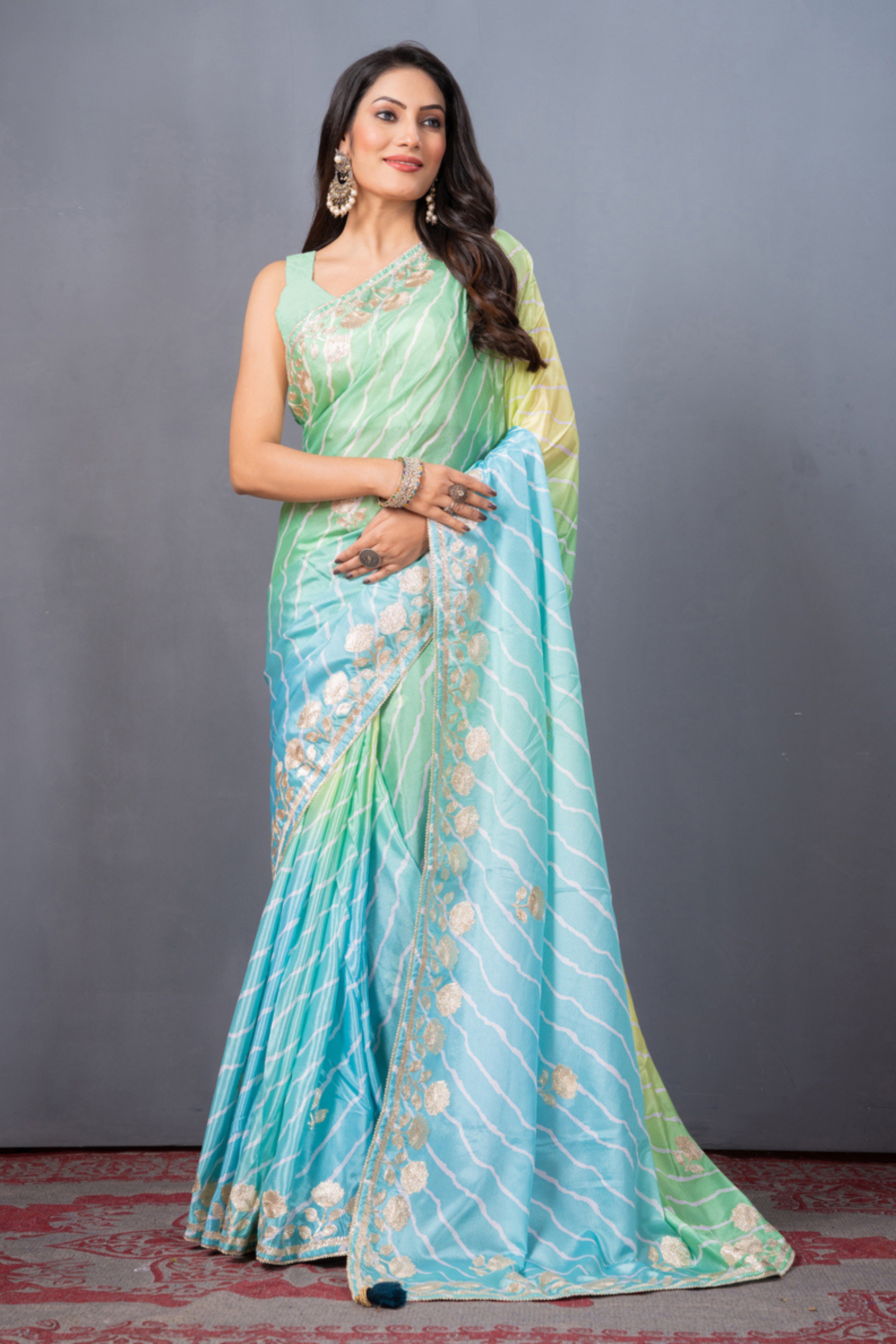Blue Gottapatti work Silk Saree - Kajree 