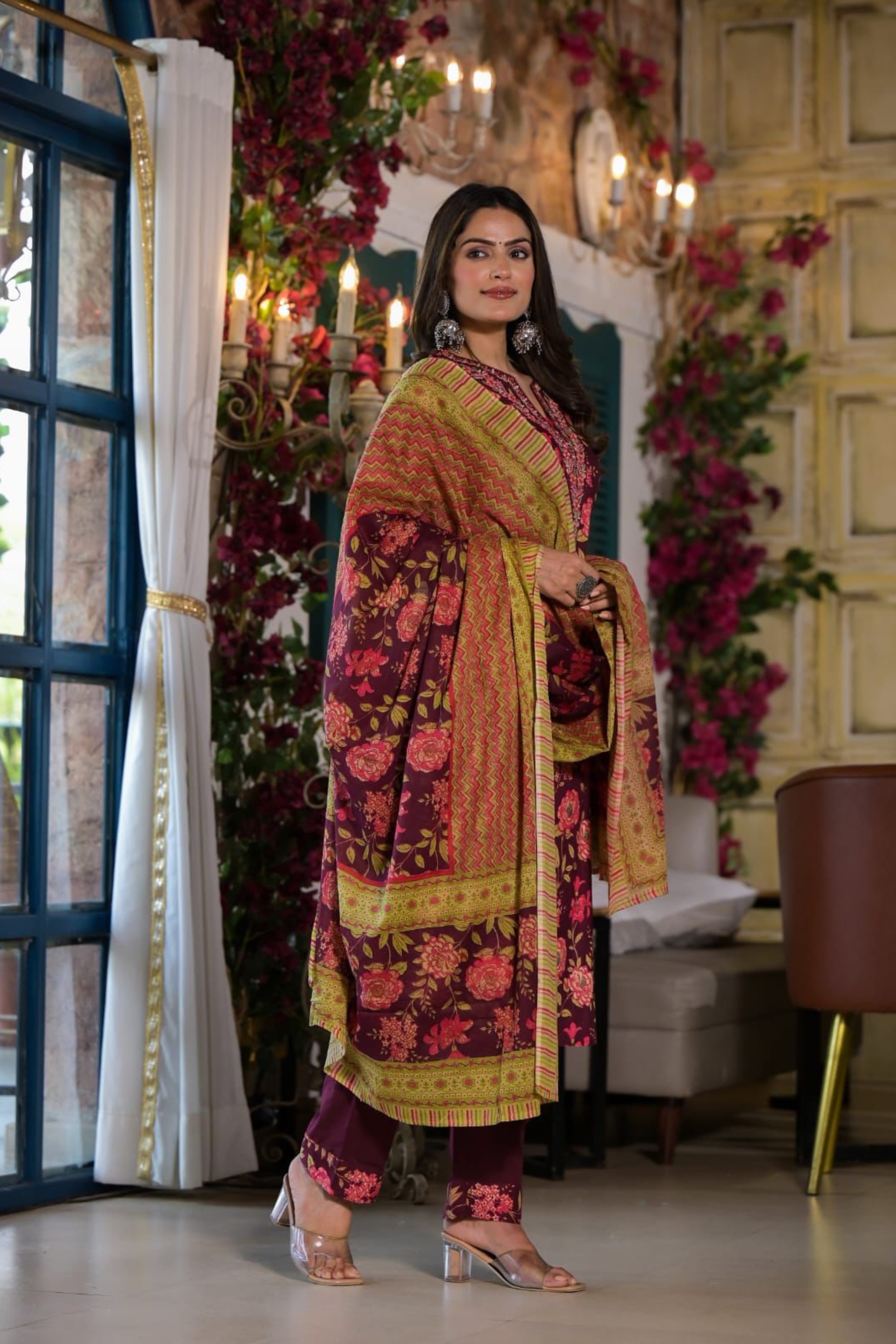 Red Block Printed Cotton Kurta Set - Kajree