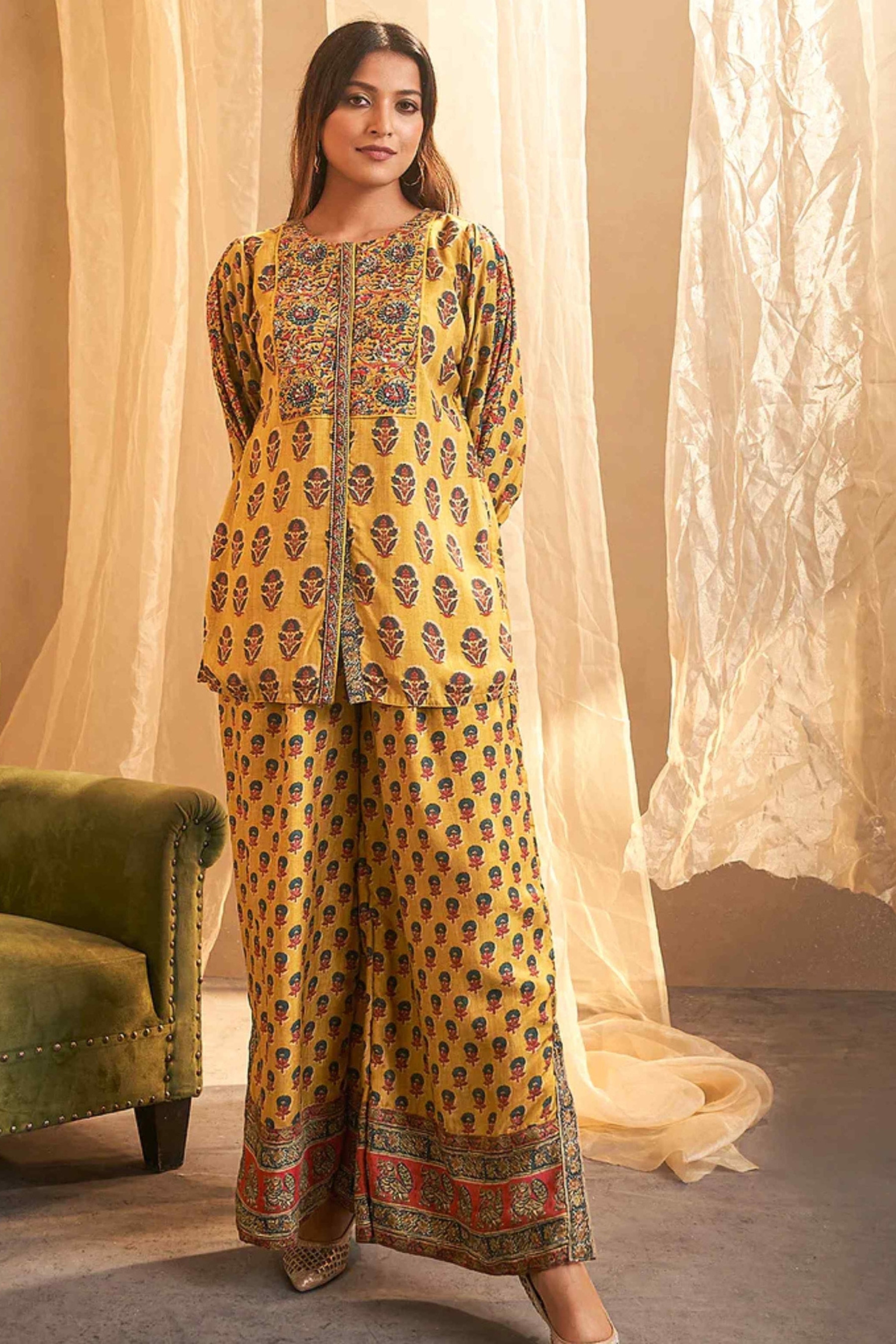 Mustard Block print handwork Cotton Co-ord Set 