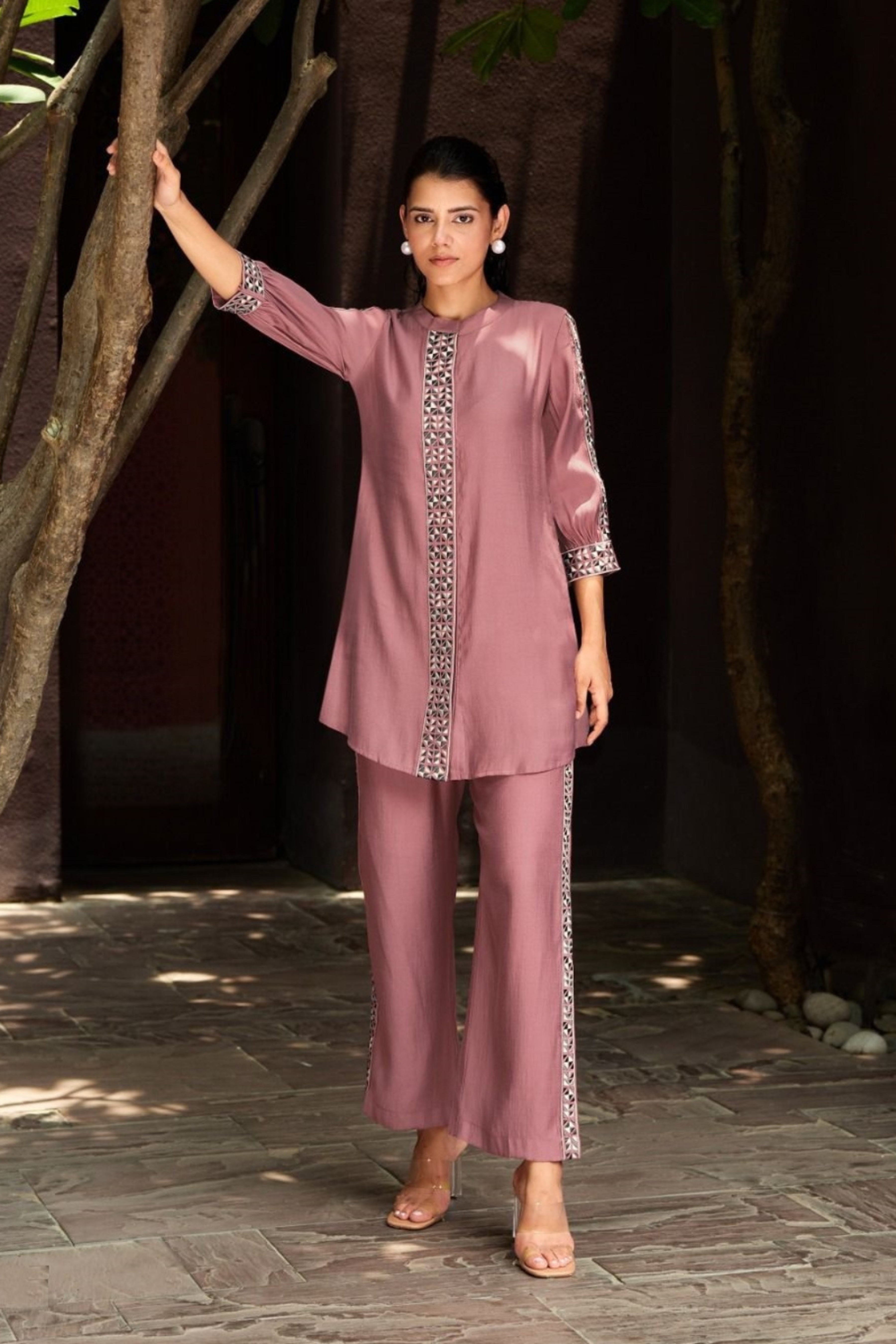 Pink Threadwork Cotton Co-Ord Set - KAJREE