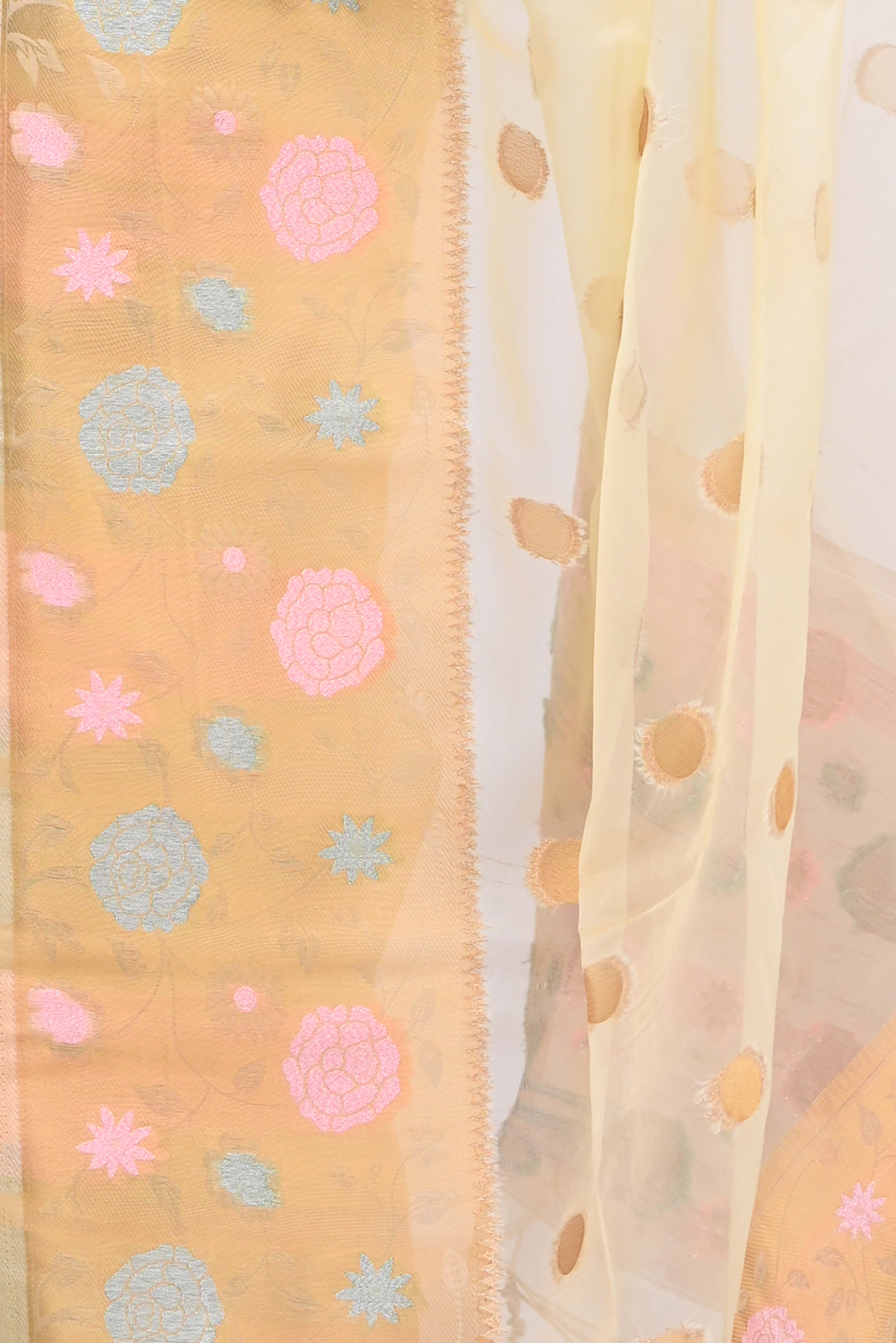 Lemon Yellow Zariwork Organza Saree 