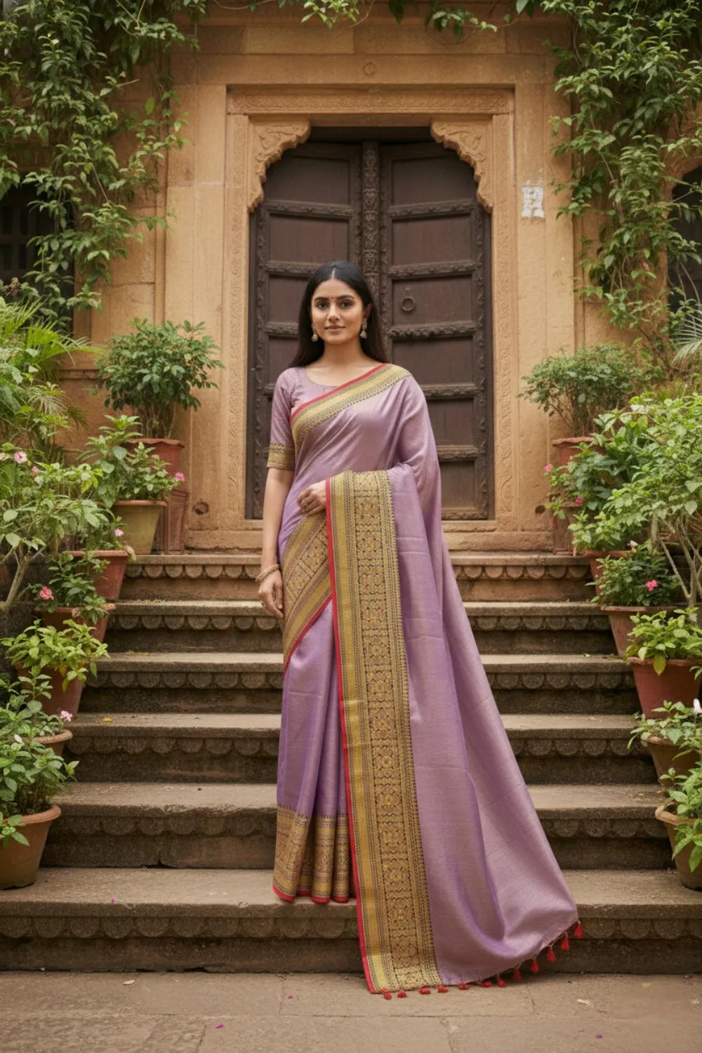 Lavender Tissue Silk saree with Blouse Piece 