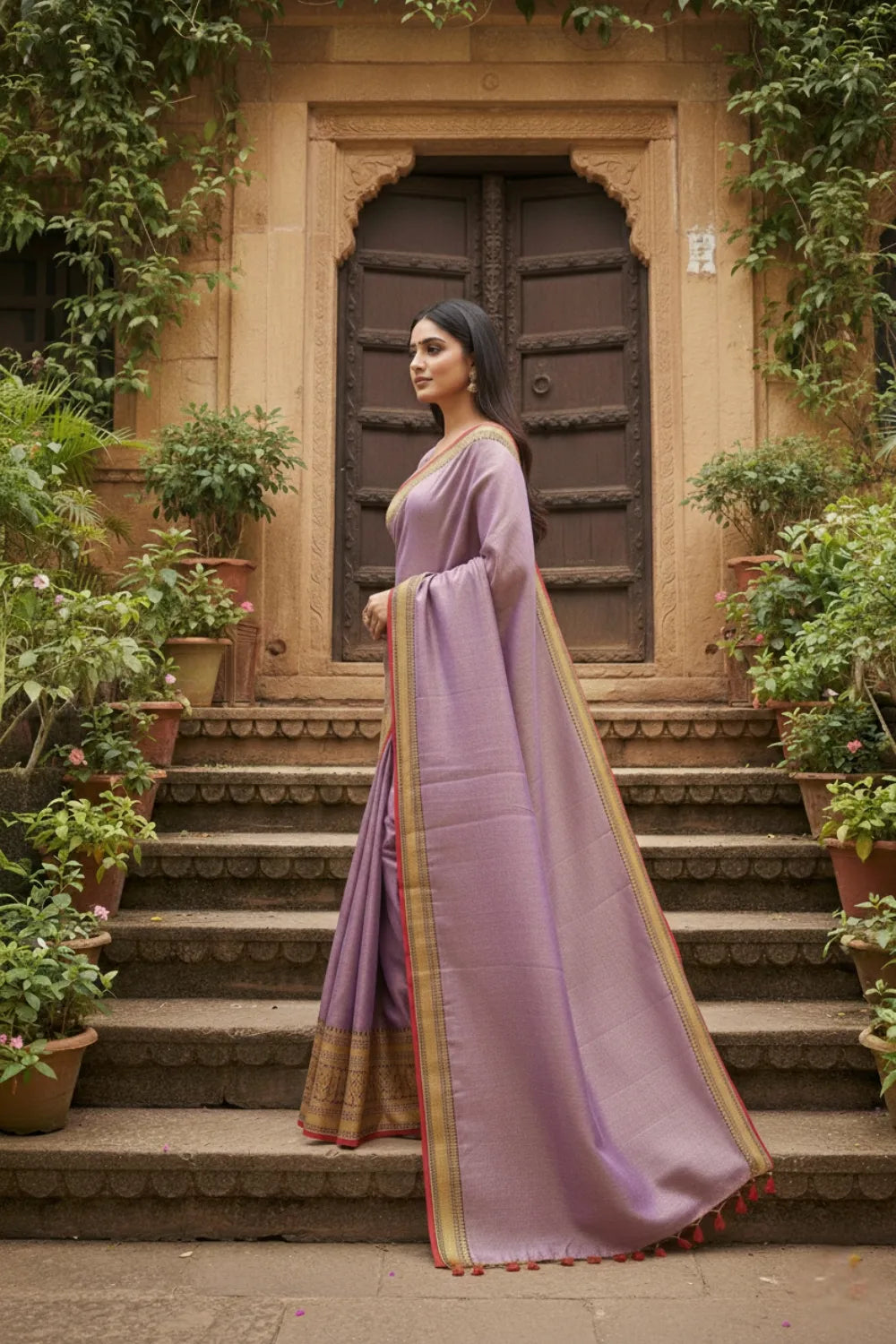 Lavender Tissue Silk saree with Blouse Piece 