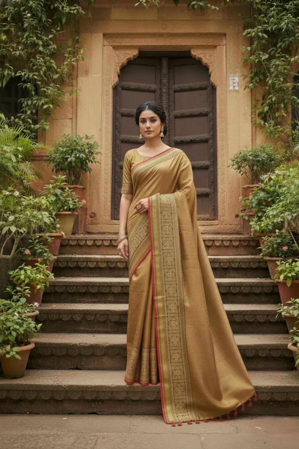 Brown Tissue Silk saree with Blouse Piece 