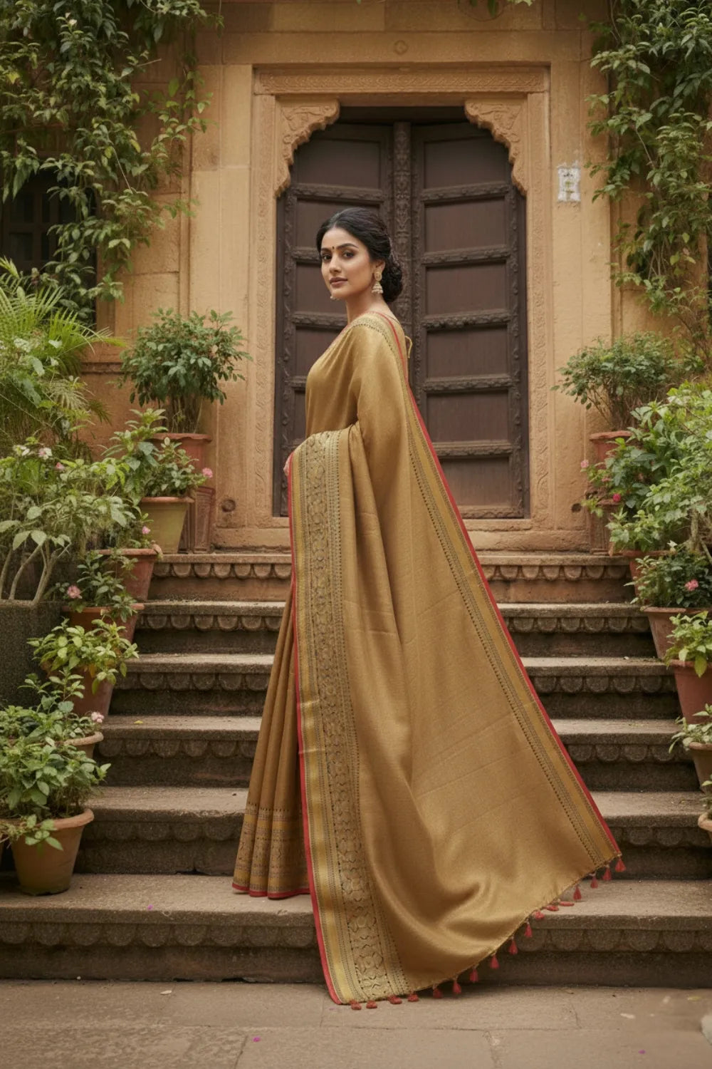 Brown Tissue Silk saree with Blouse Piece 