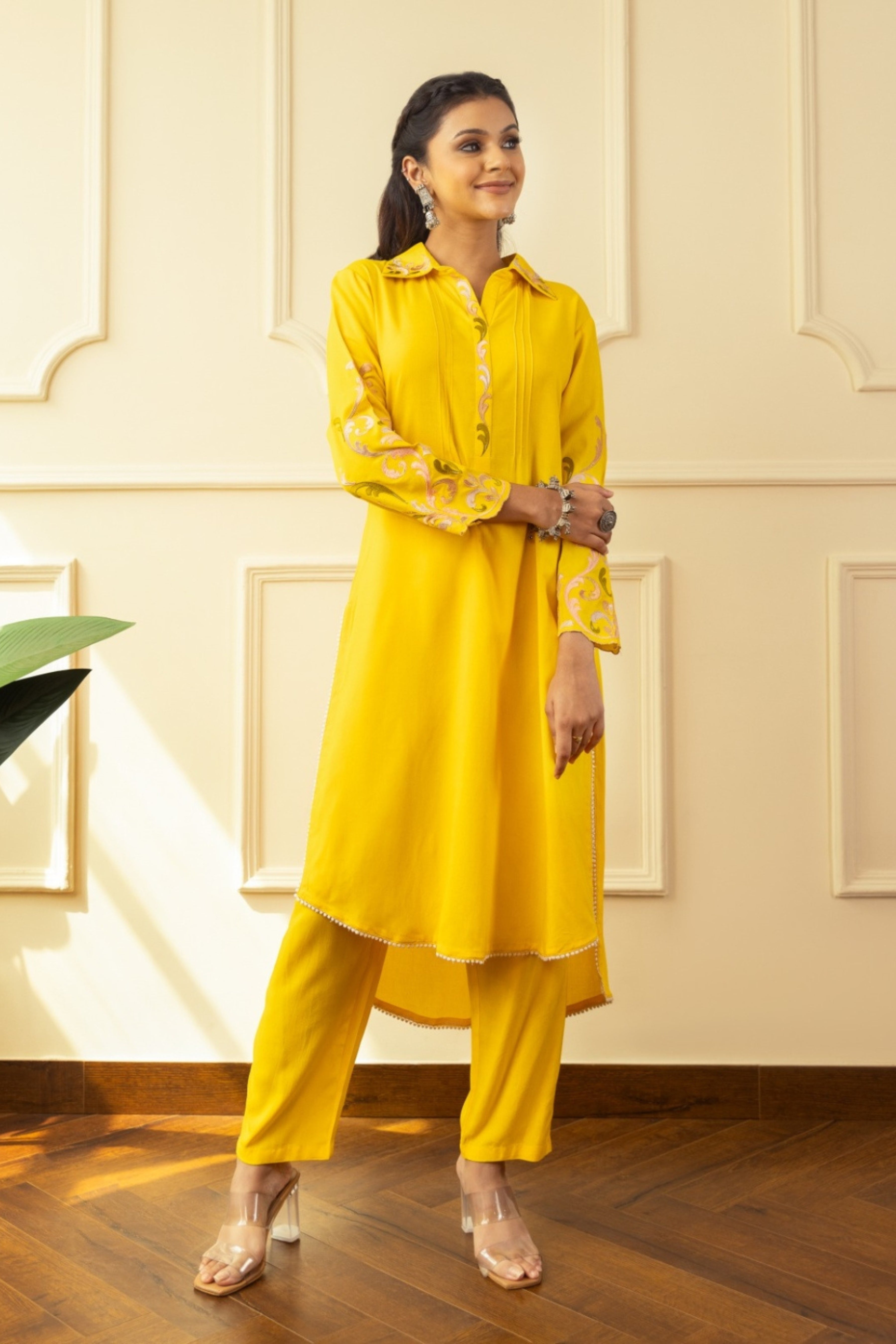 Yellow Threadwork Cotton Co-Ord Set  - kajree