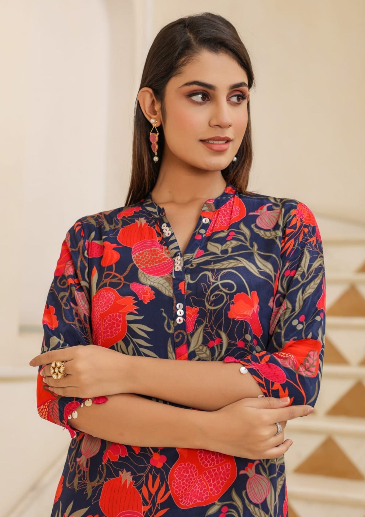 Blue Block Printed Pure Crepe Co-Ord Set - KAJREE