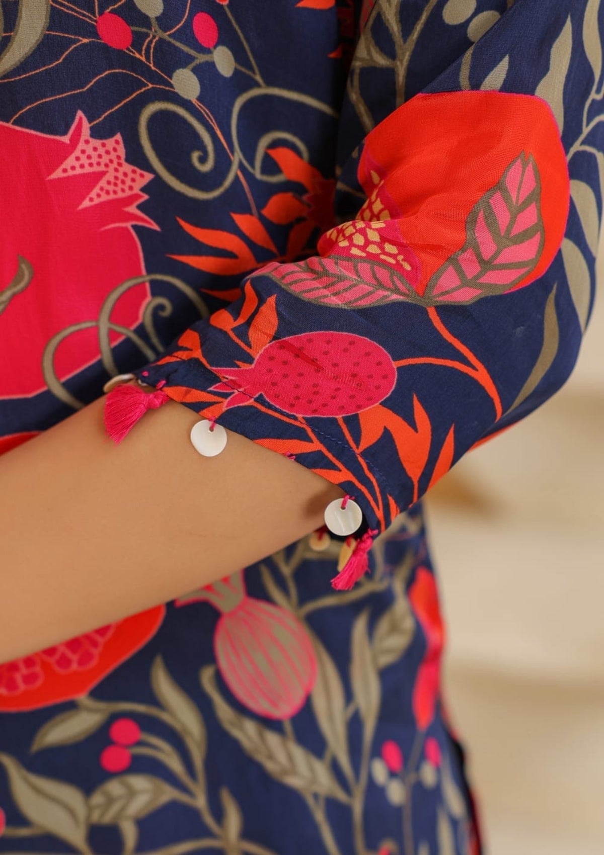 Blue Block Printed Pure Crepe Co-Ord Set - KAJREE