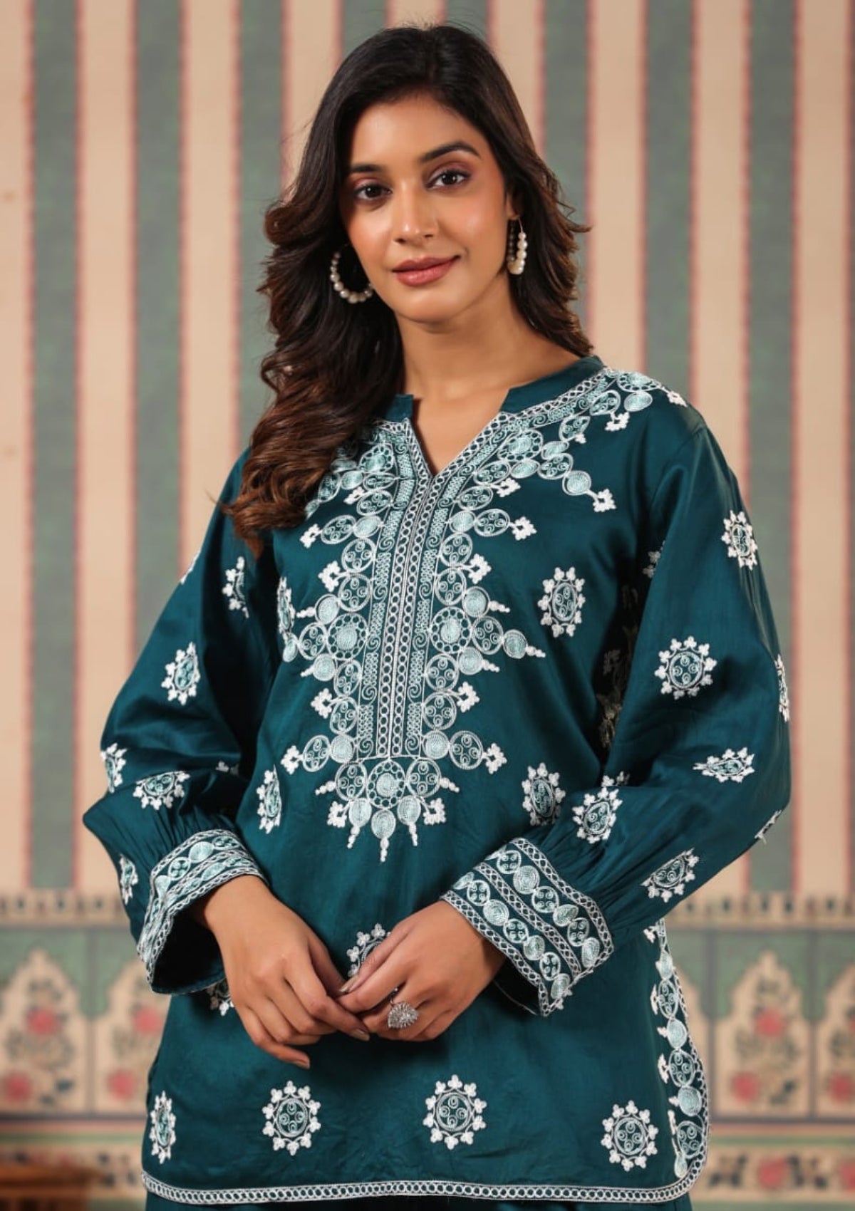 Blue Threadwork Pure Cotton Palazzo Set - KAJREE