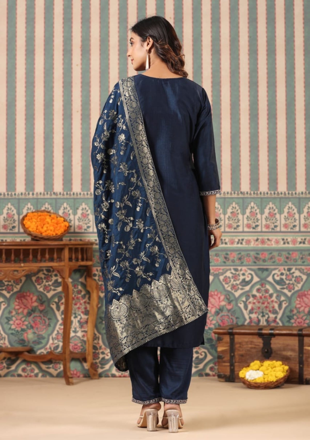 Blue Gottapati work Silk Kurta Set - KAJREE