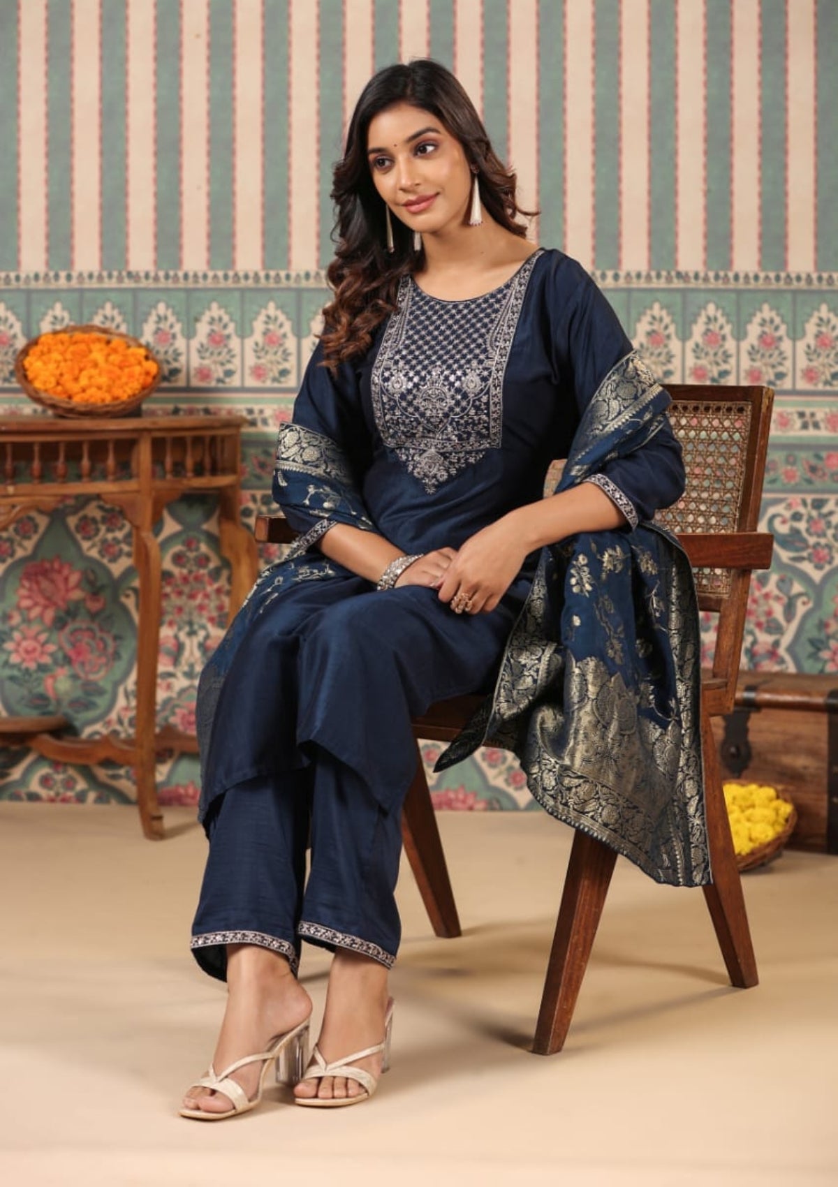 Blue Gottapati work Silk Kurta Set - KAJREE