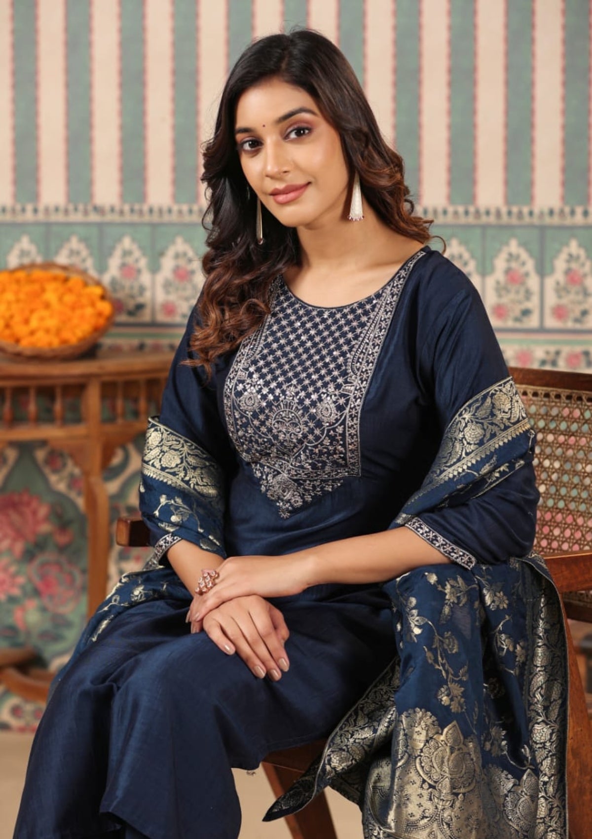 Blue Gottapati work Silk Kurta Set - KAJREE