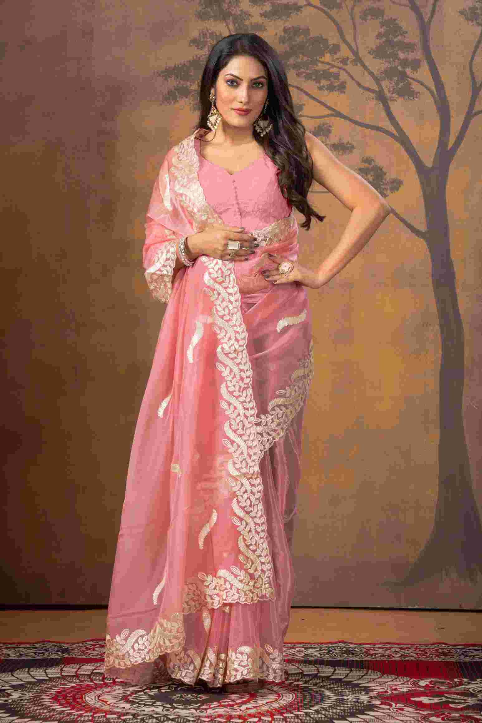 Pink Gottapatti work Organza Saree - KAJREE