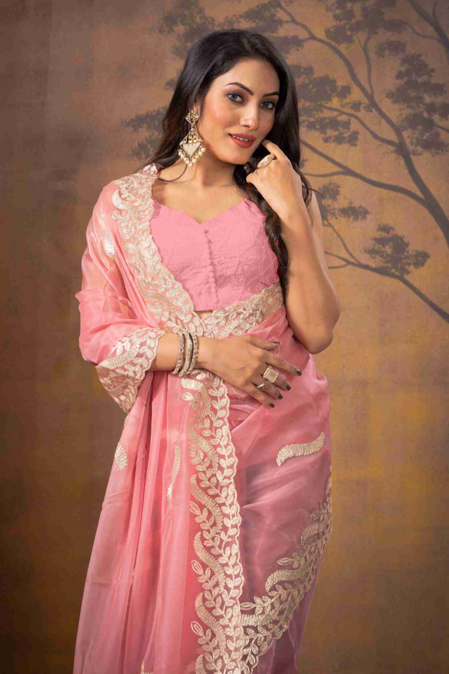 Pink Gottapatti work Organza Saree - KAJREE
