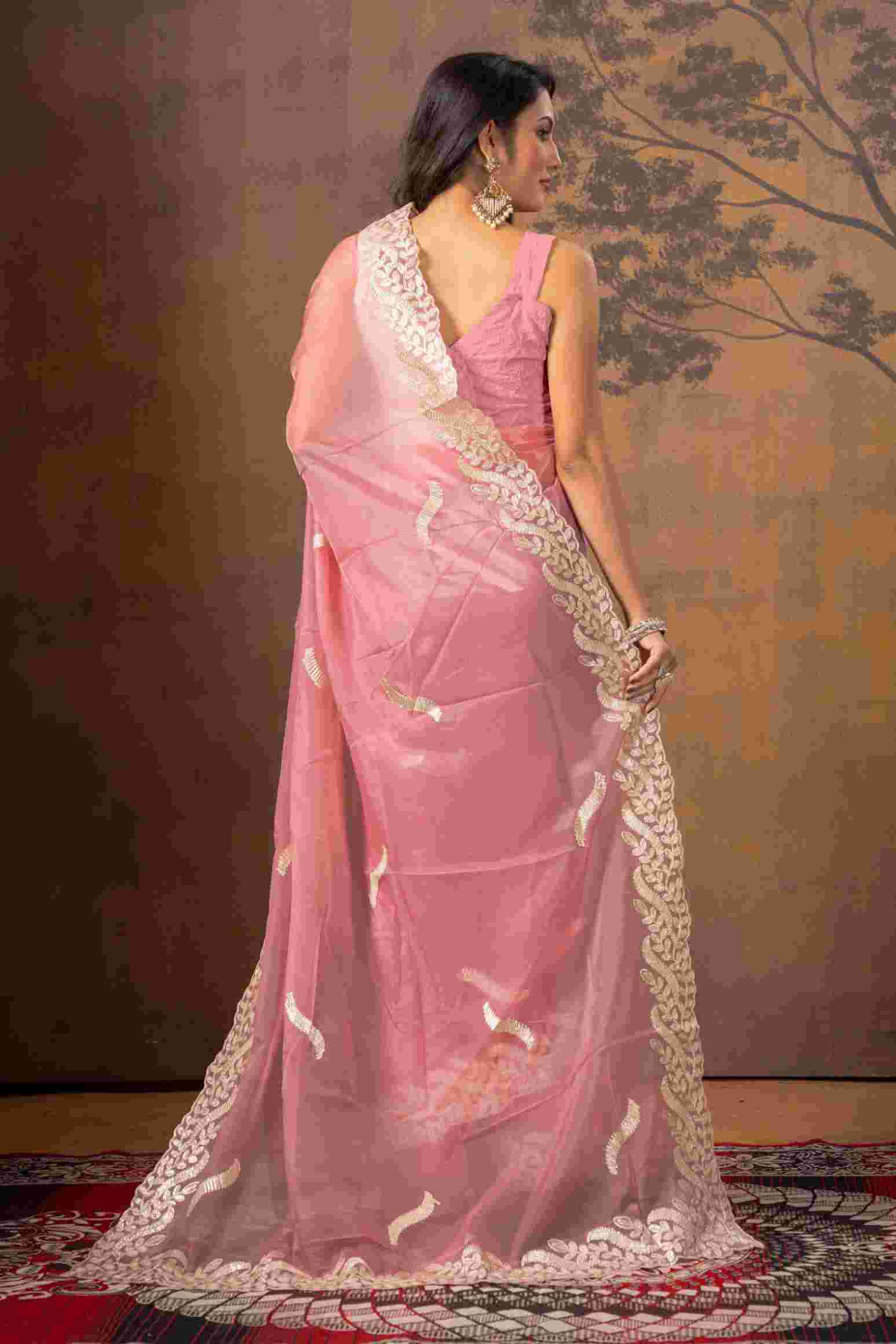 Pink Gottapatti work Organza Saree - KAJREE