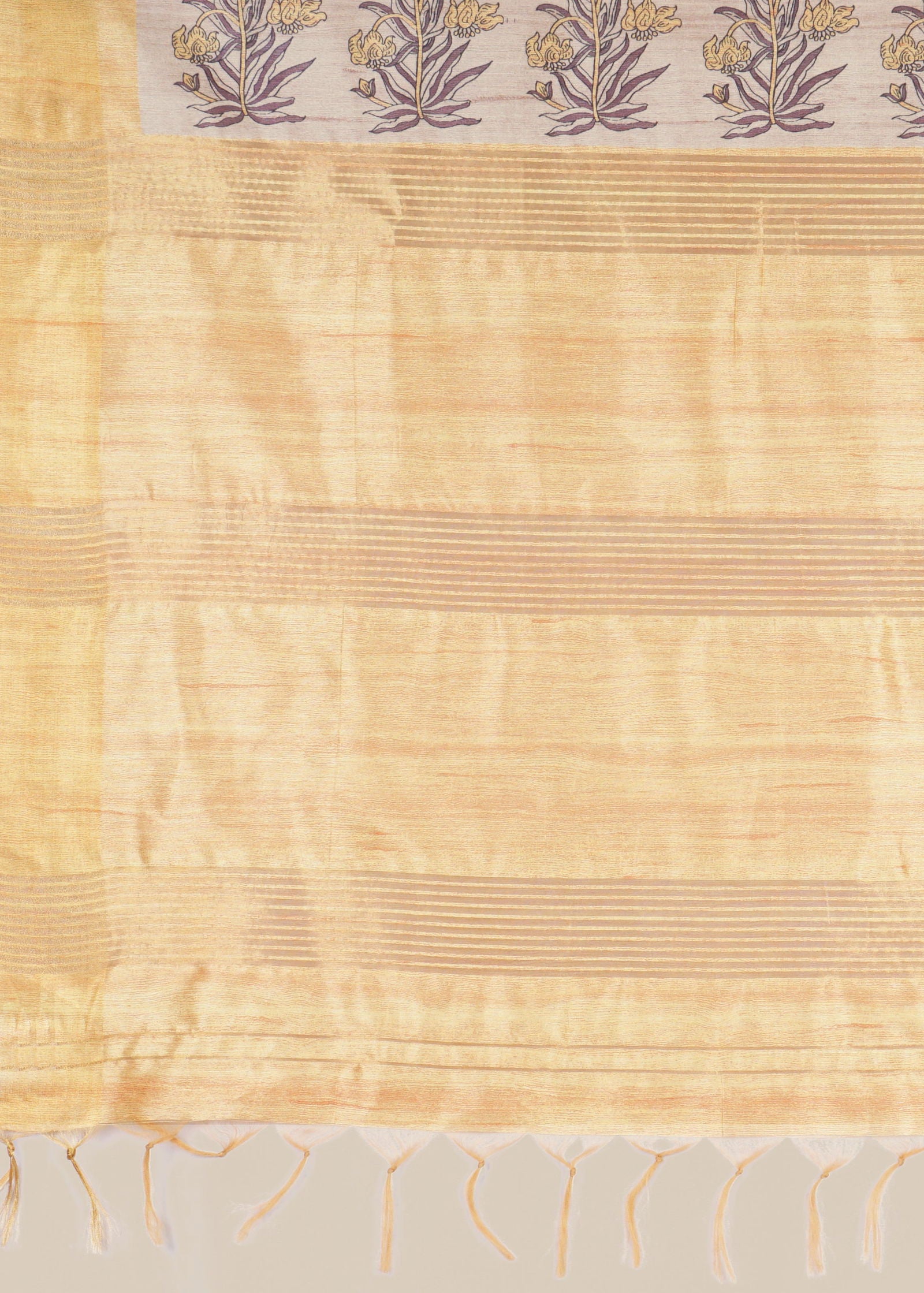 Yellow Block Print Tussar Saree - KAJREE