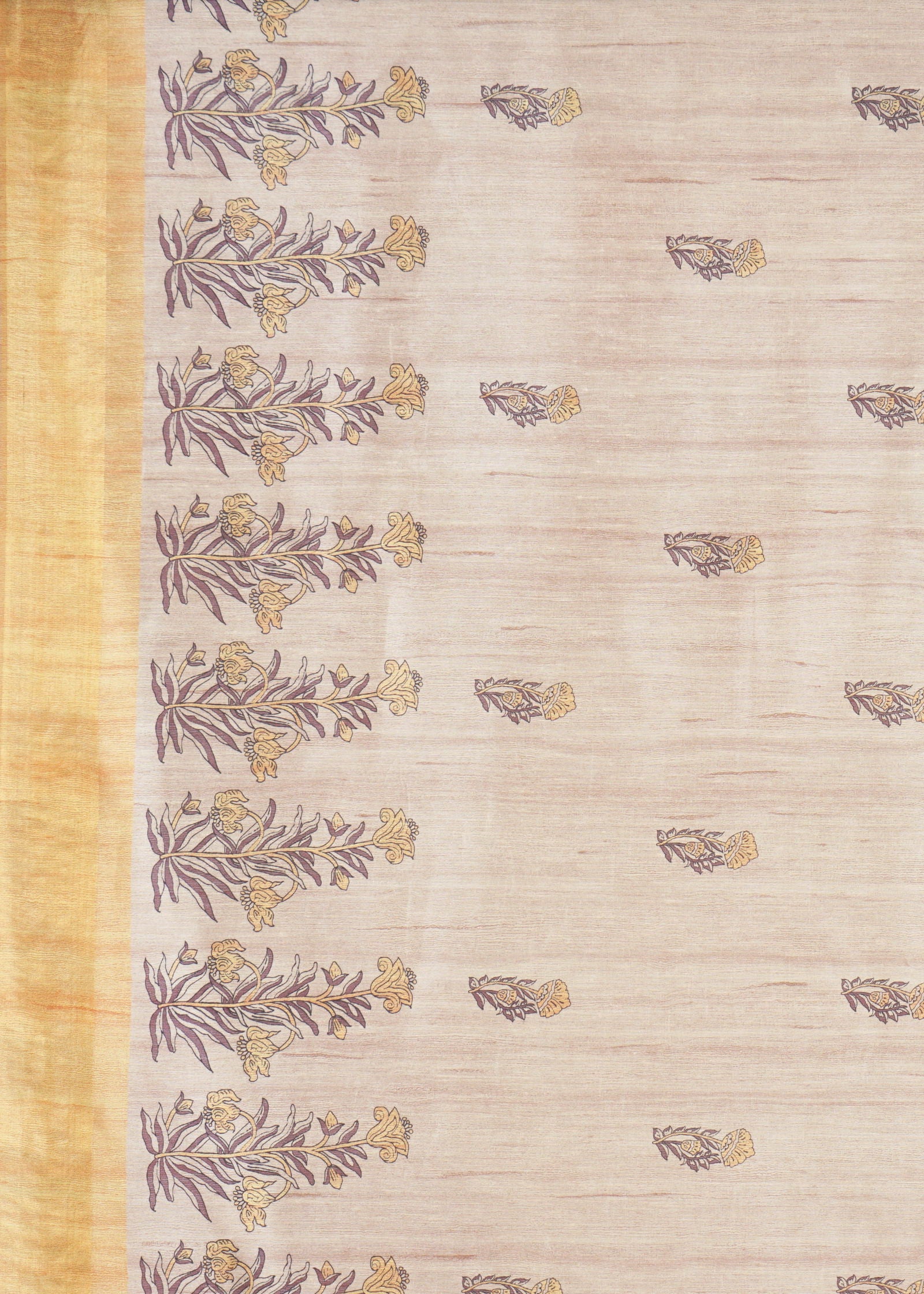 Yellow Block Print Tussar Saree - KAJREE