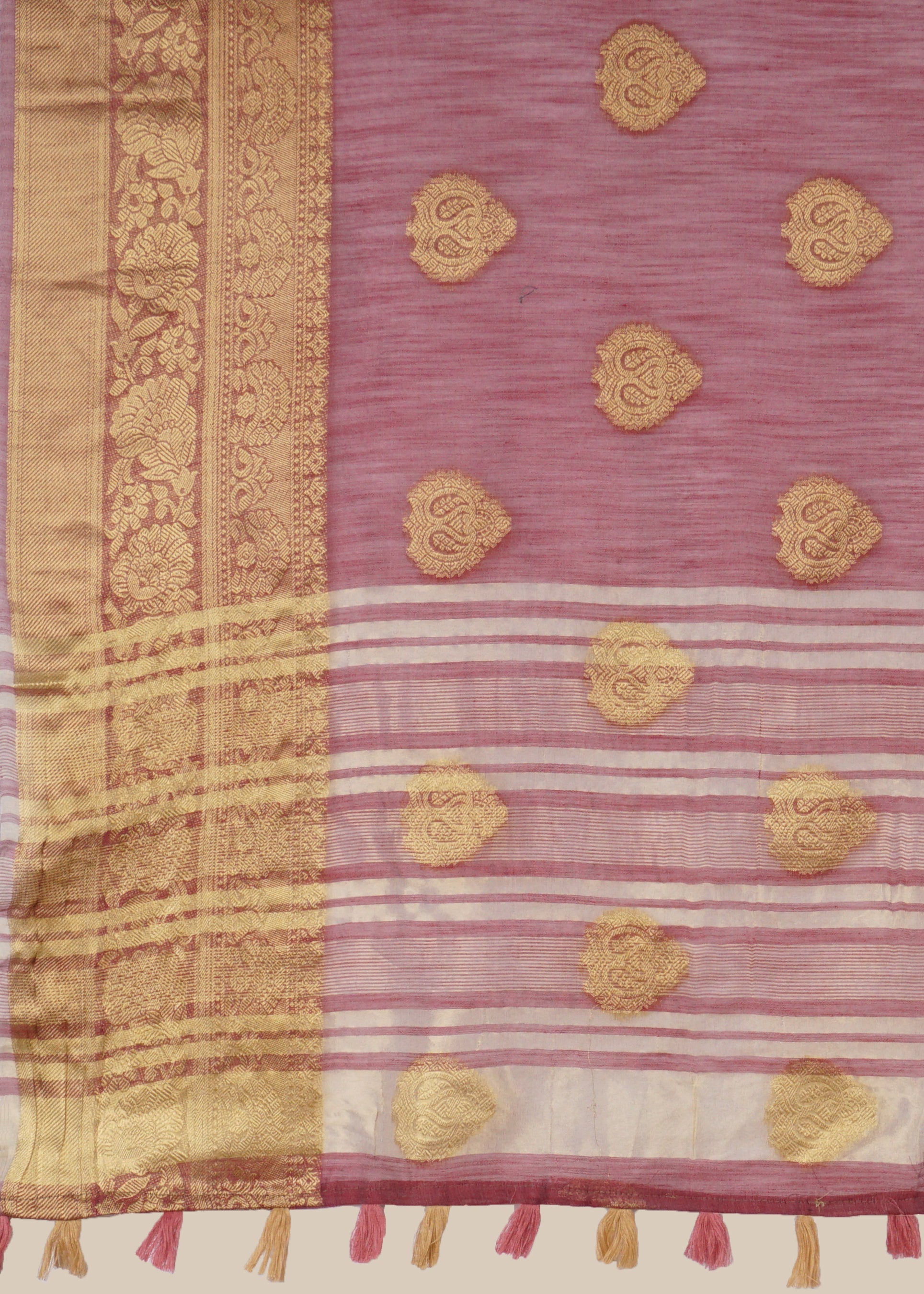 Wine Foil Print Linen Saree 
