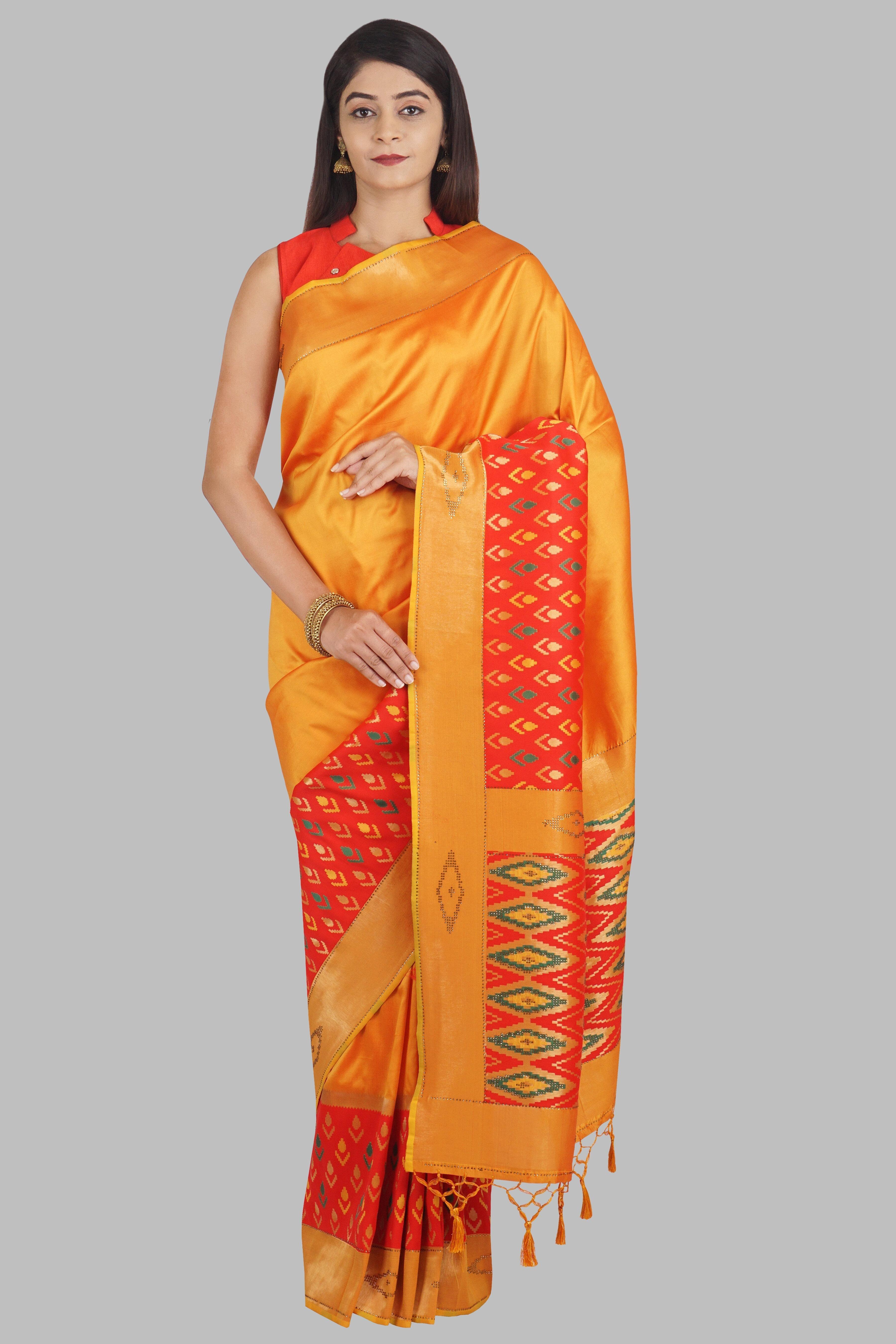 Yellow Stonework Patola Soft Silk Saree - KAJREE