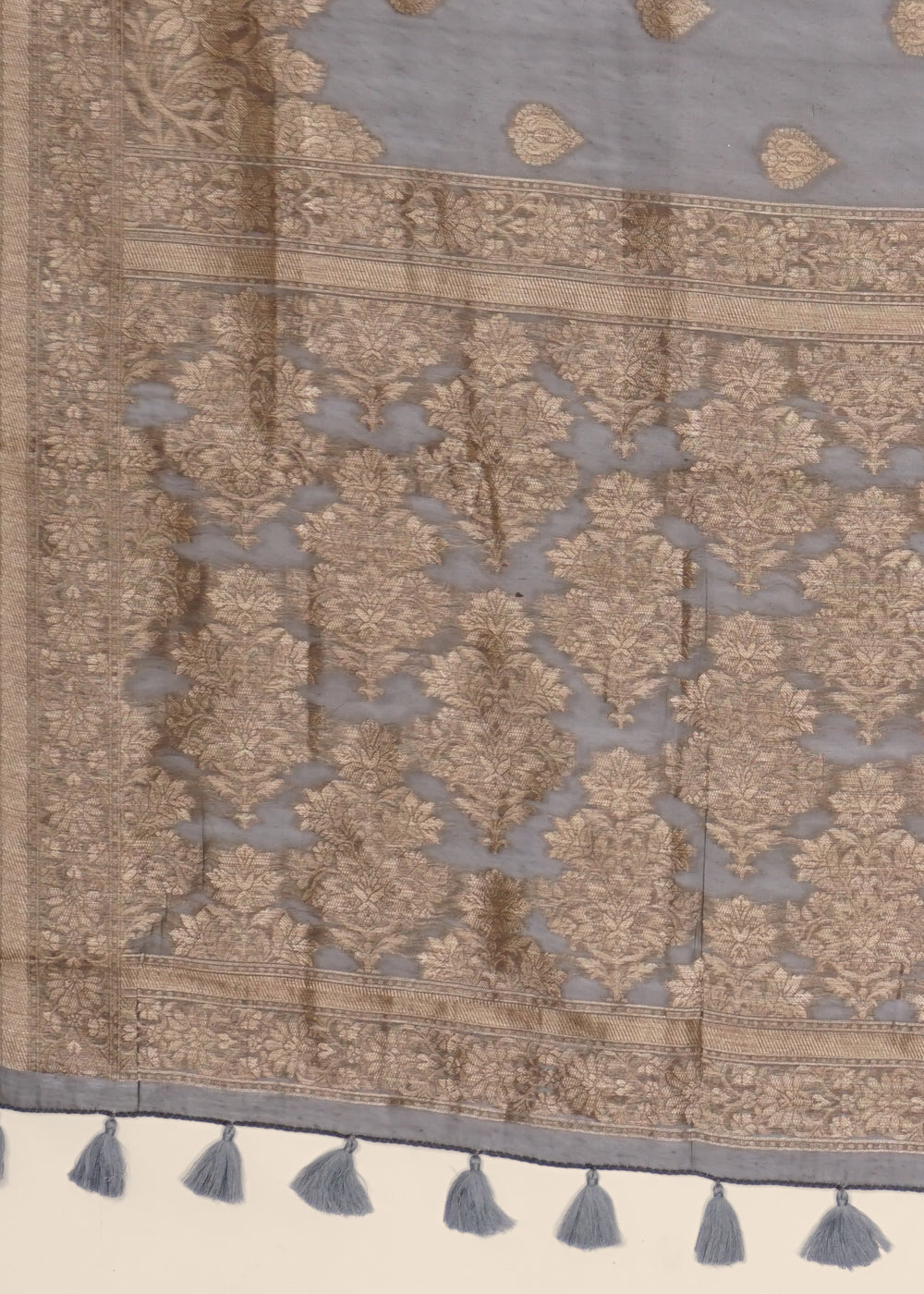 Dark Grey Foil Print  Linen Saree 