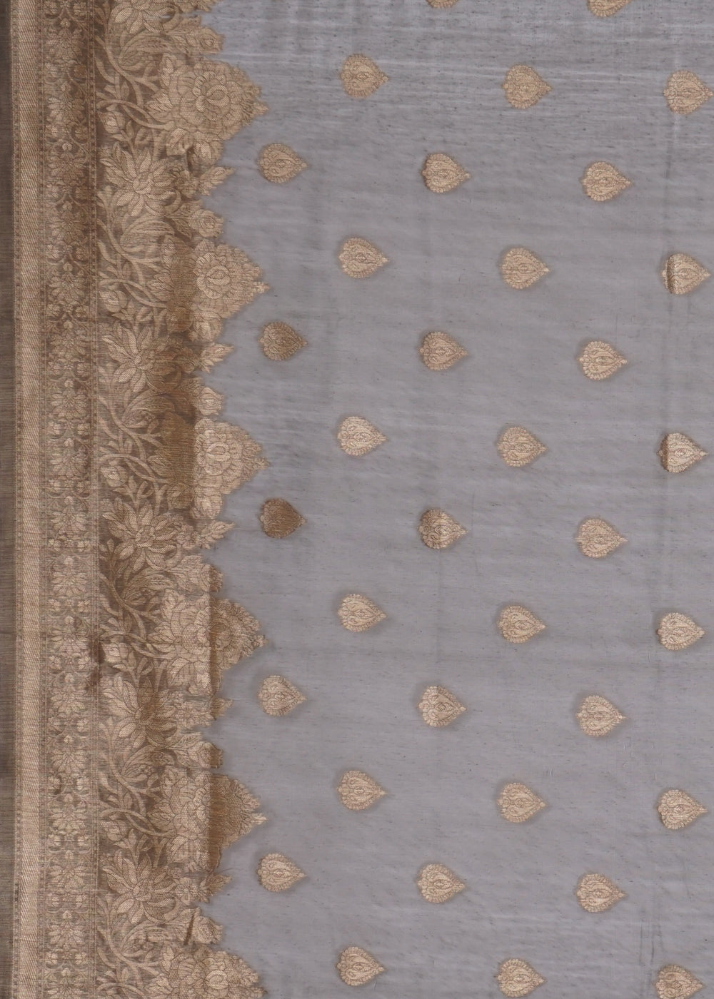 Dark Grey Foil Print  Linen Saree 