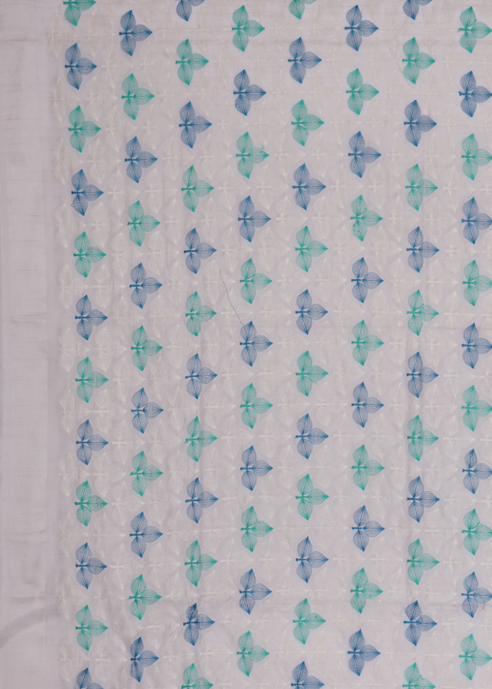 White Threadwork Linen Saree - KAJREE