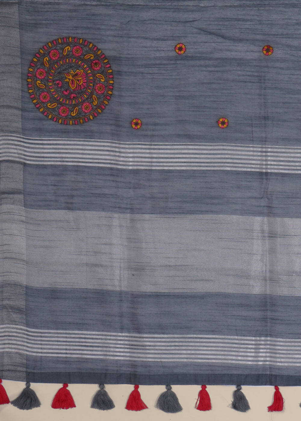 Grey Threadwork Linen Saree 
