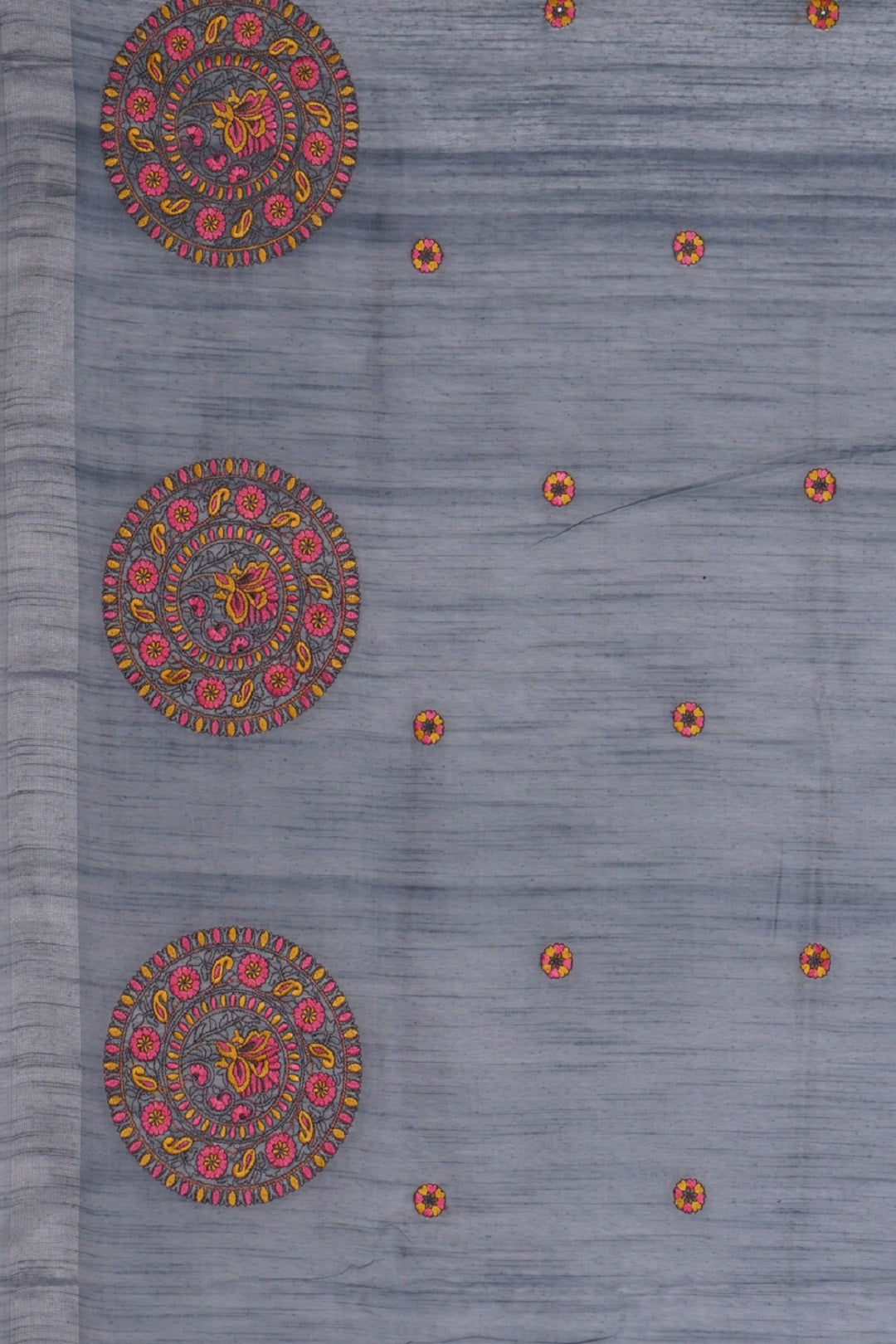 Grey Threadwork Linen Saree 