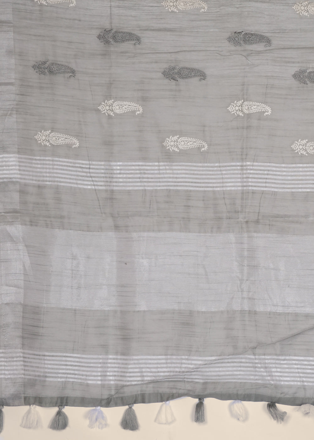 Grey Threadwork Linen Saree 