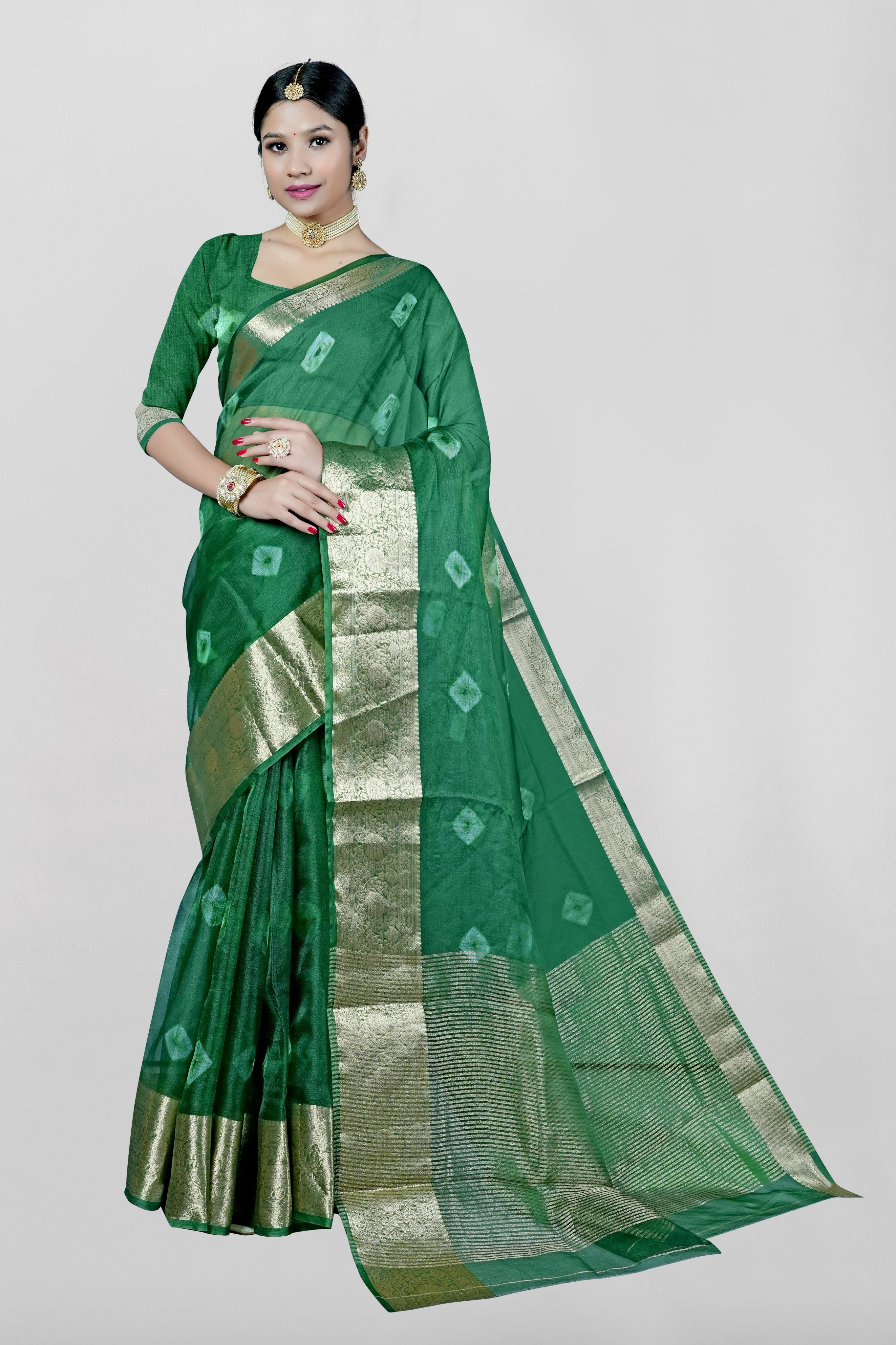 Green Threadwork Cotton Saree - Kajree