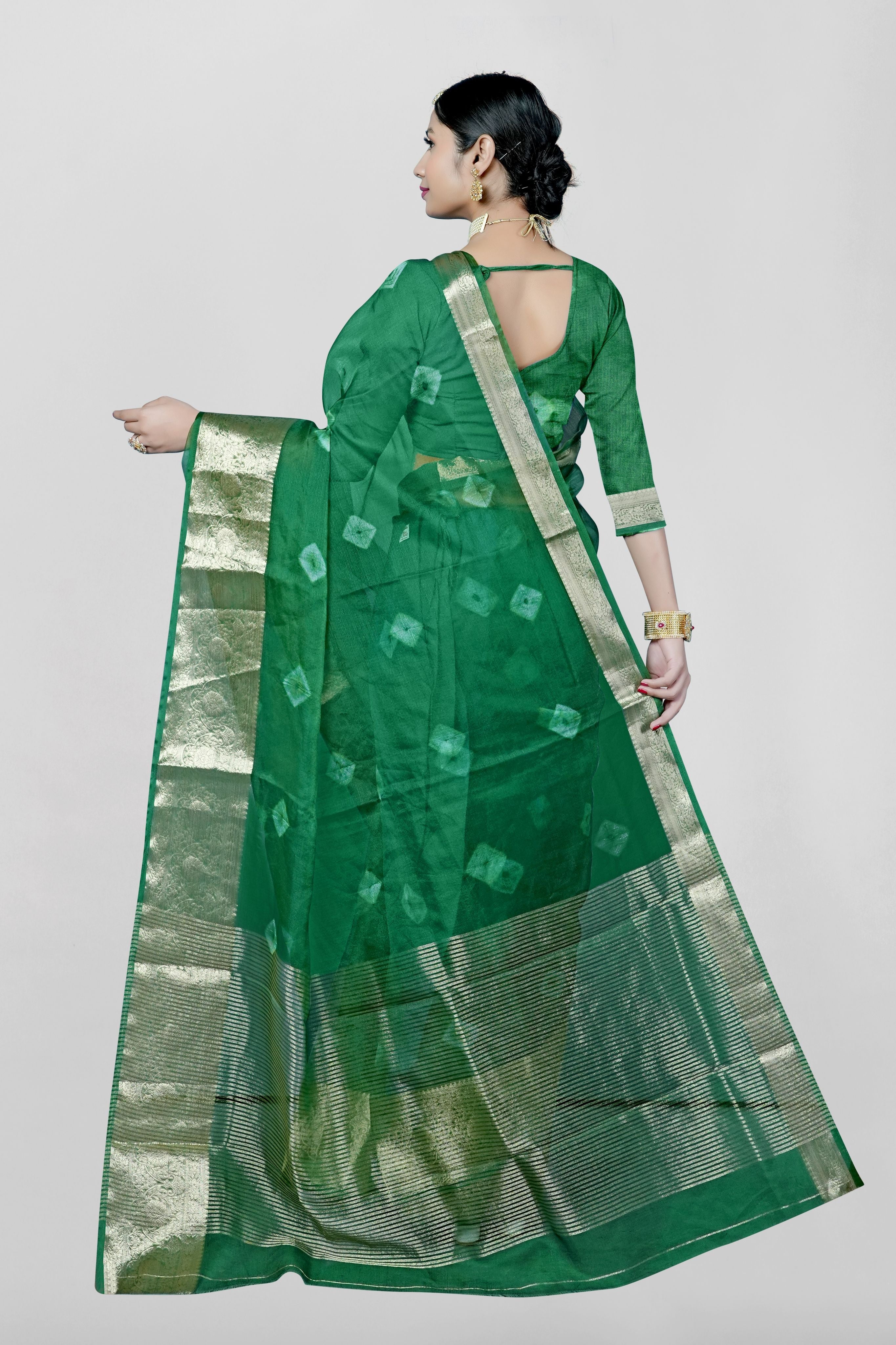 Green Threadwork Cotton Saree  - Kajree