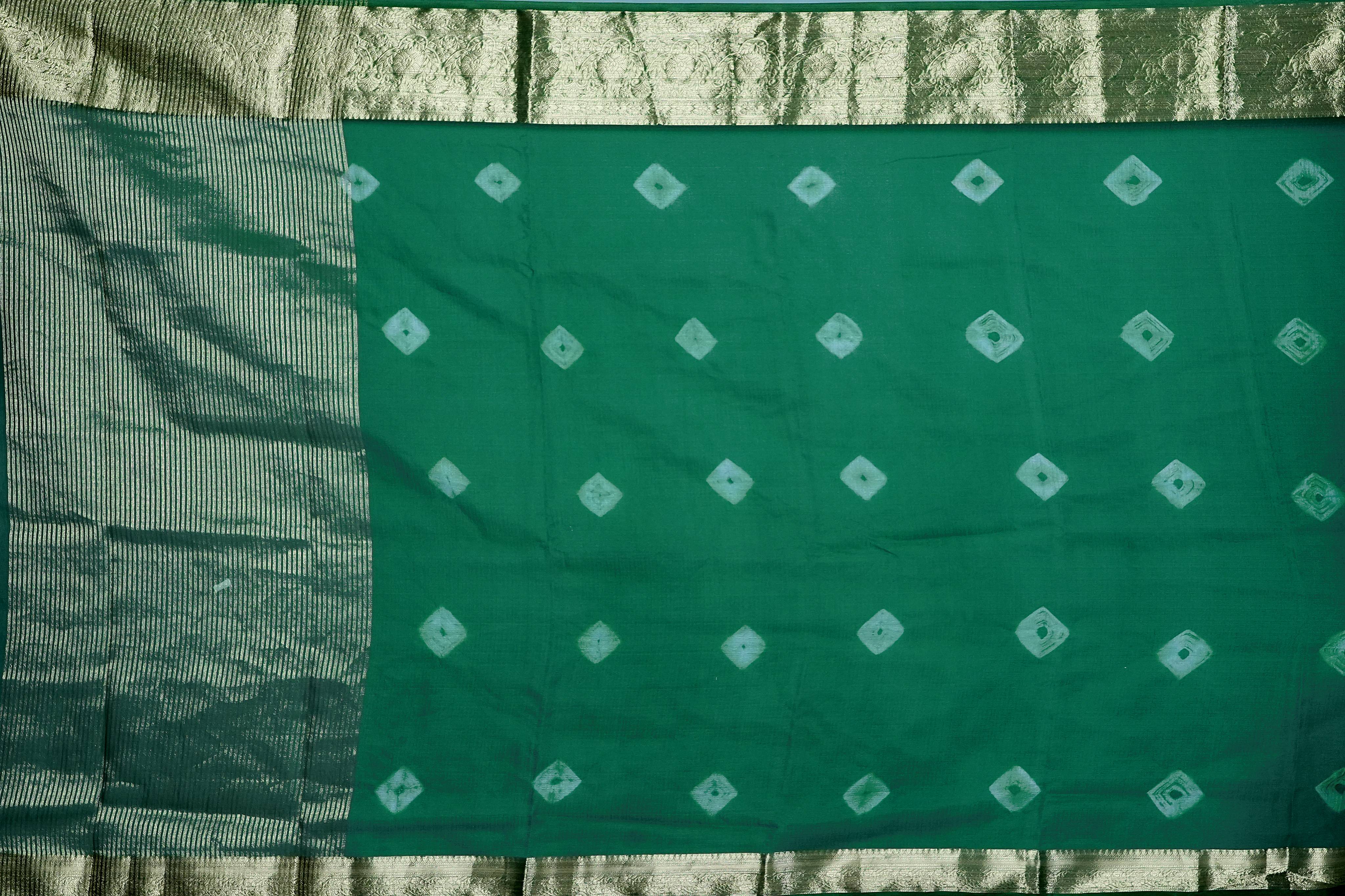 Green Threadwork Cotton Saree  - Kajree