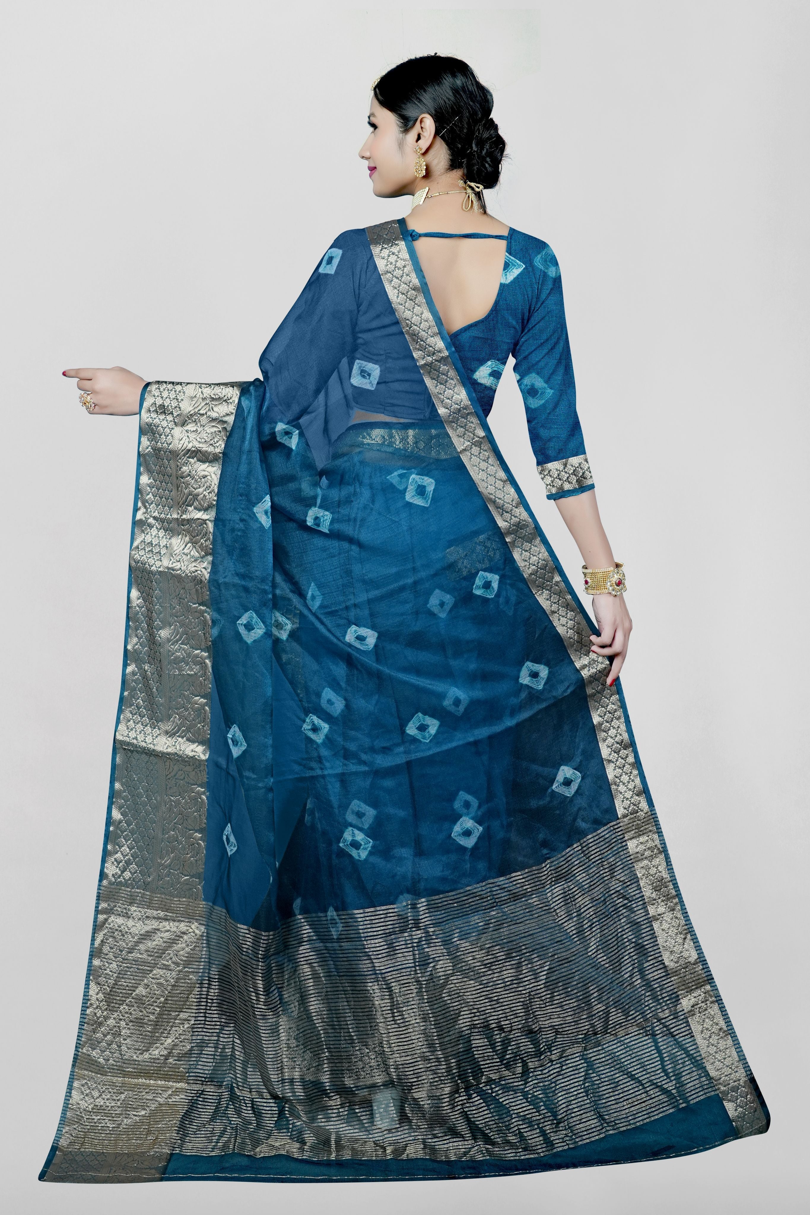 Blue Threadwork Chiffon Saree - Kajree