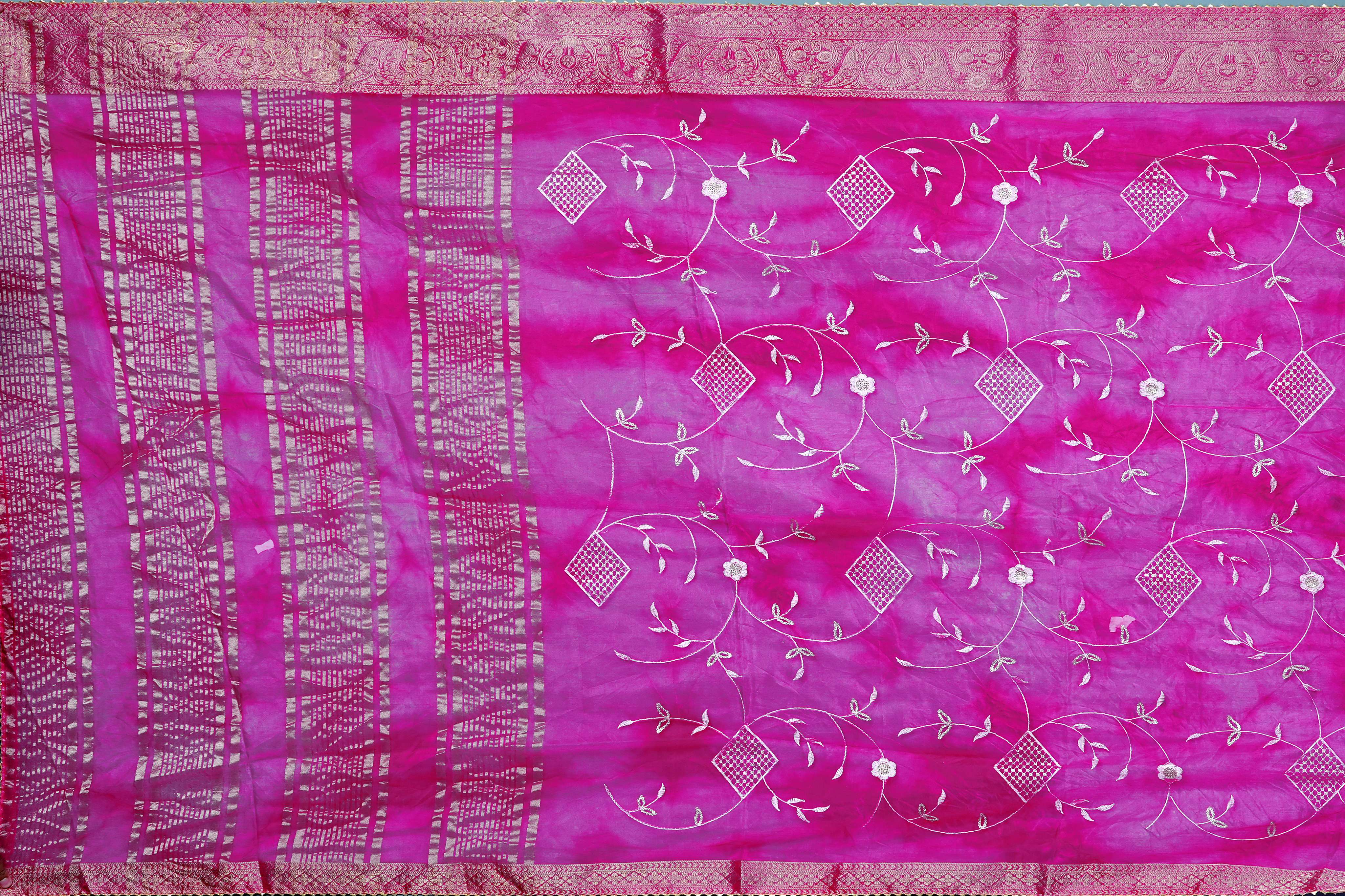 Pink Threadwork Chiffon Saree - Kajree