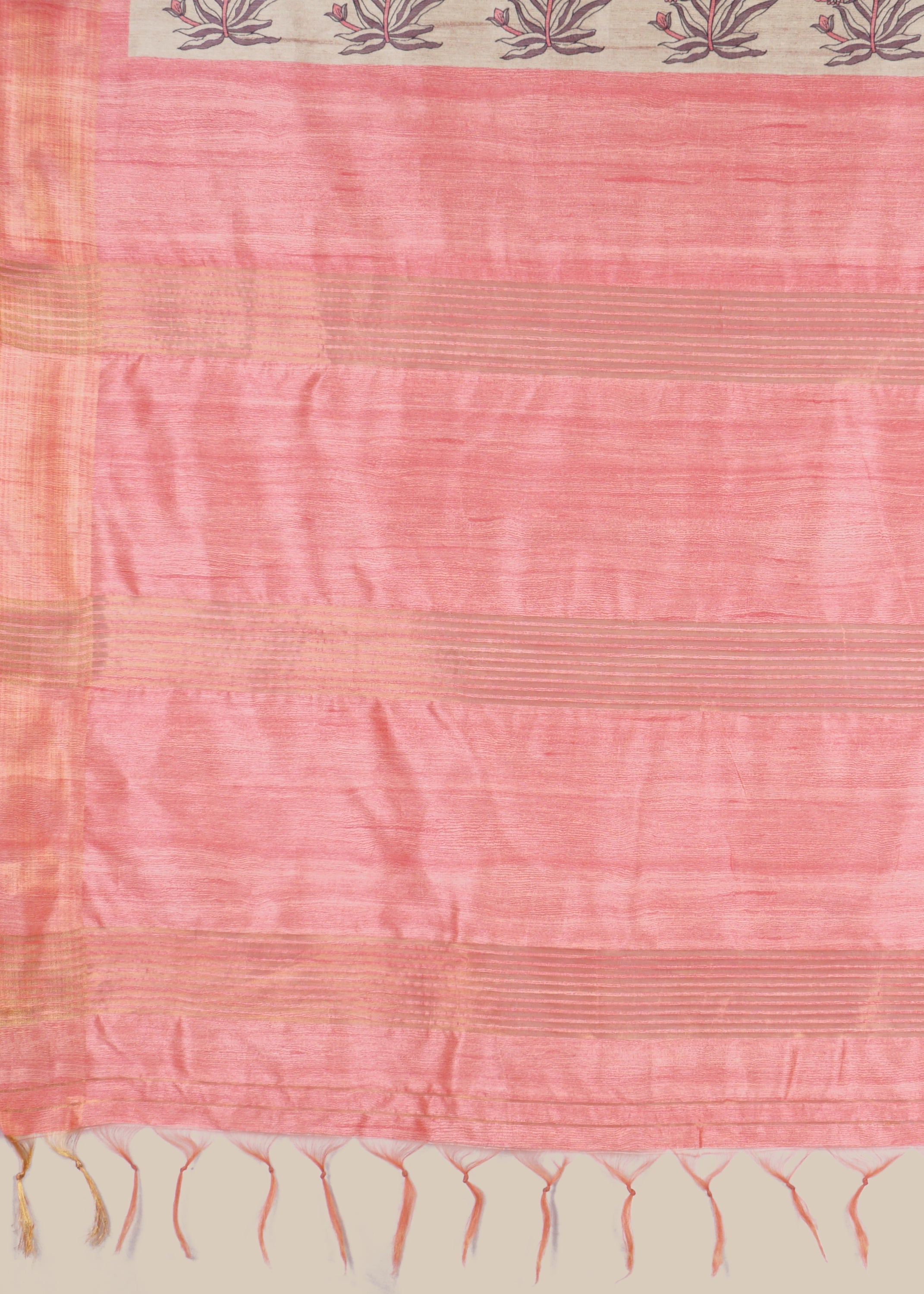 Peach Block Print Tussar Saree 