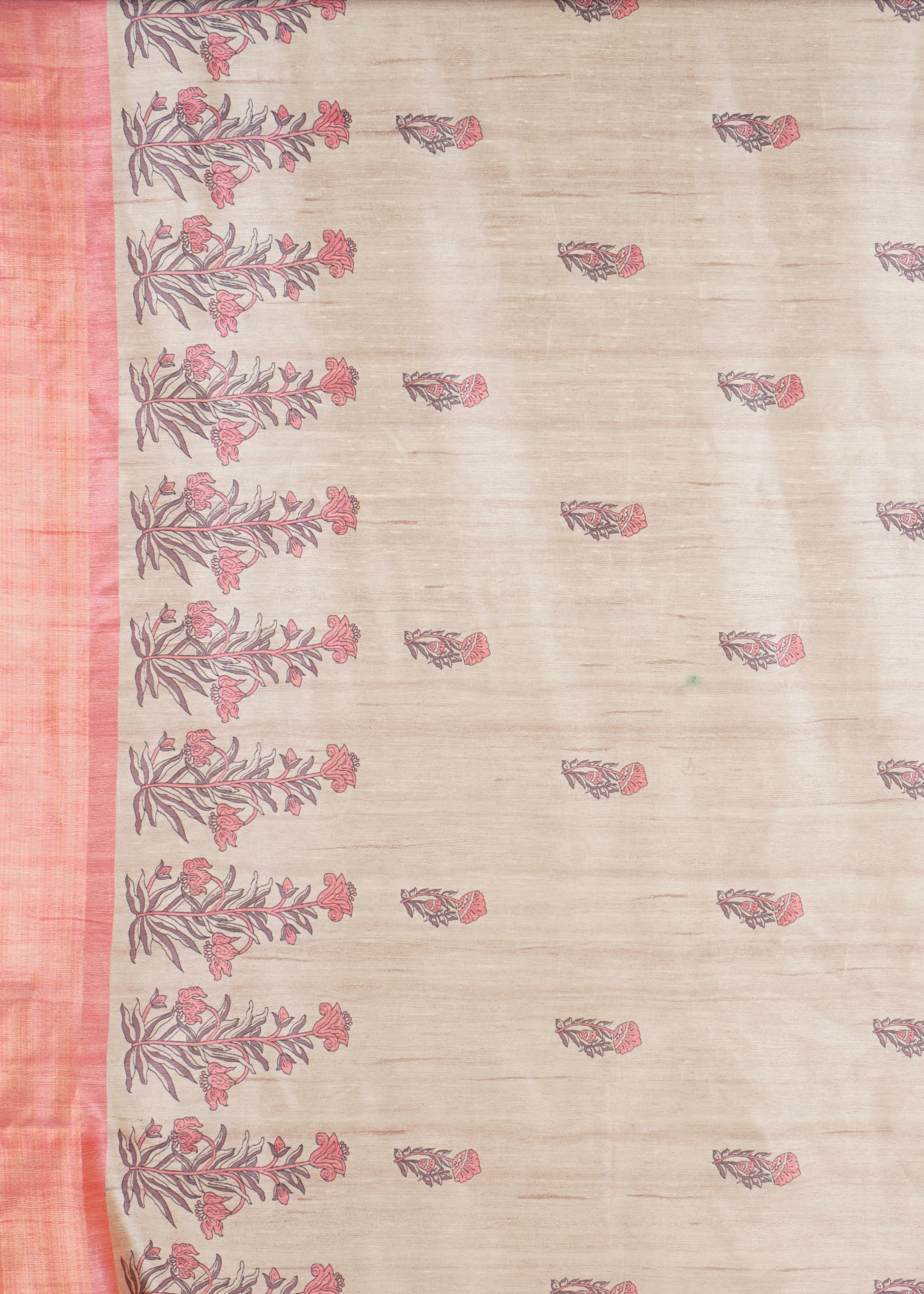 Peach Block Print Tussar Saree 